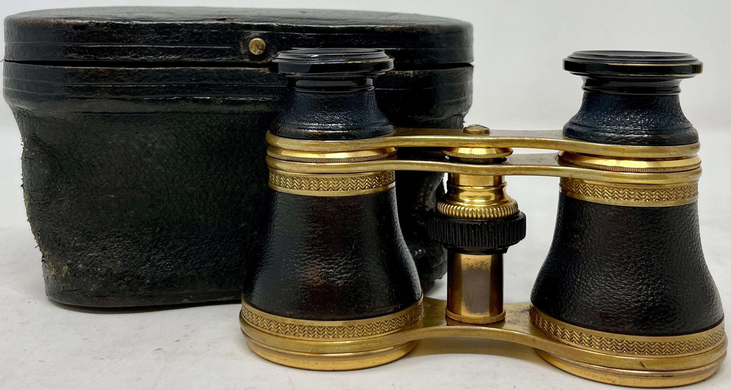 Antique English Brass & Leather Telescoping Binoculars in Original Case, Ca 1900 6