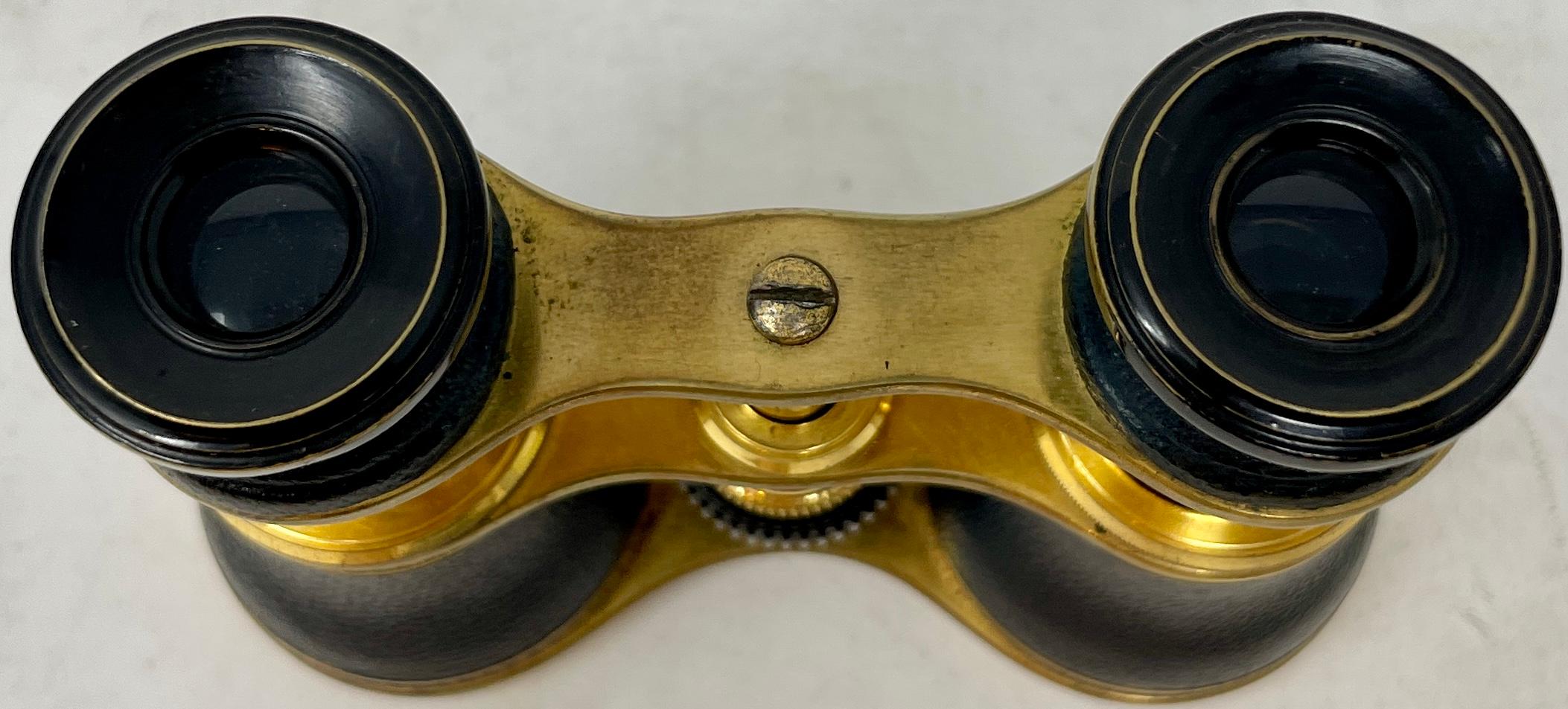 Antique English Brass & Leather Telescoping Binoculars in Original Case, Ca 1900 1