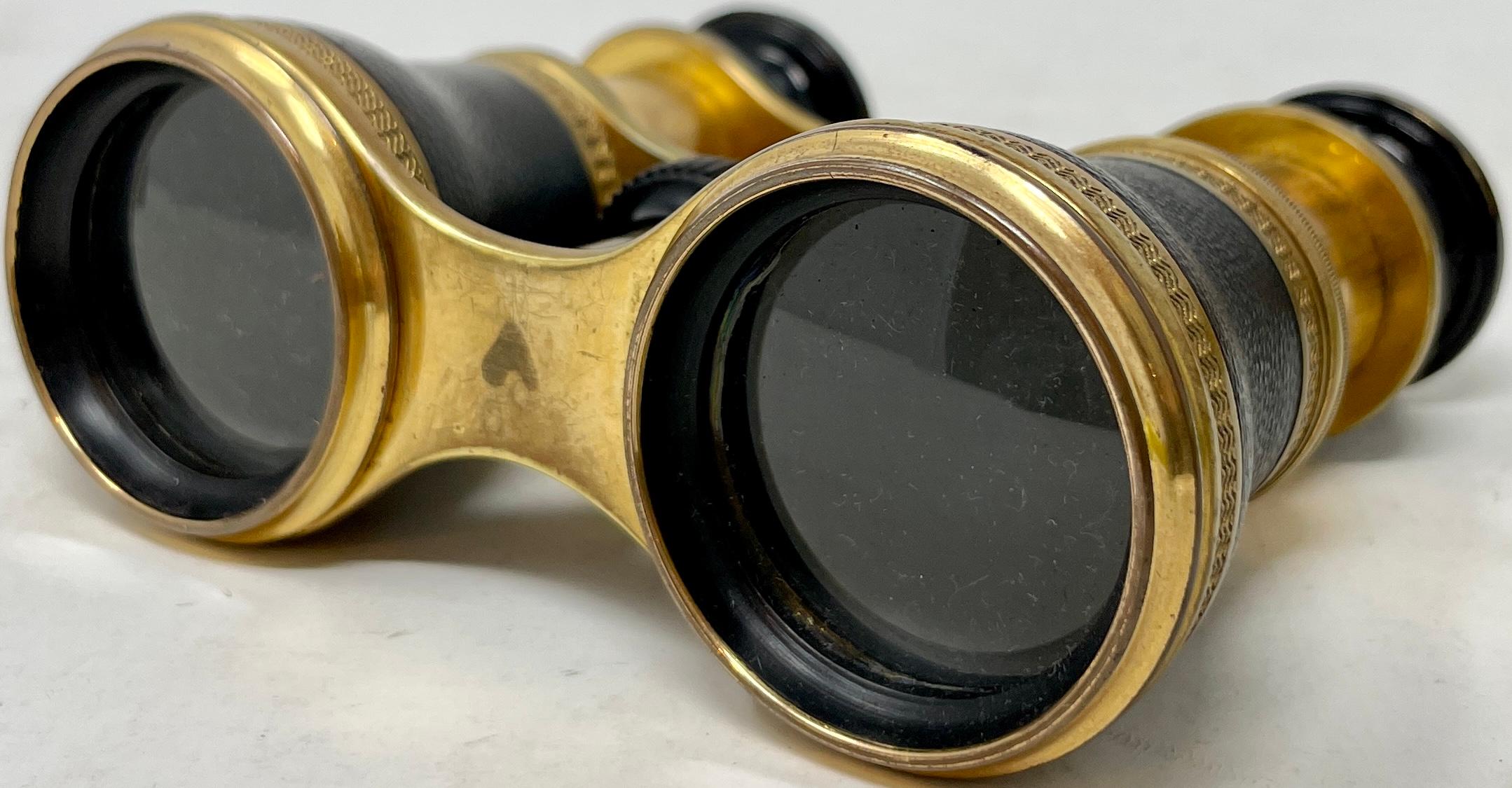 Antique English Brass & Leather Telescoping Binoculars in Original Case, Ca 1900 4