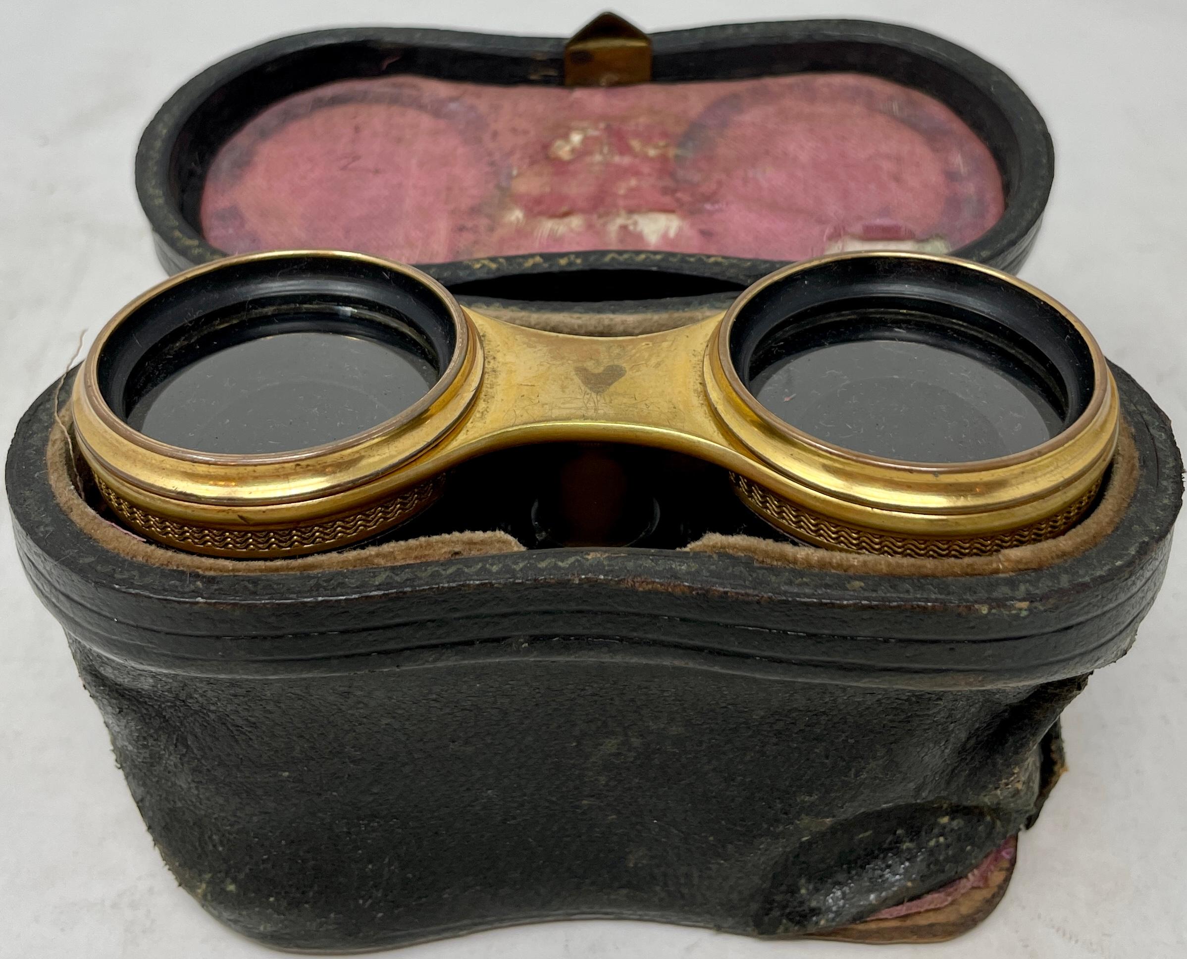 Antique English Brass & Leather Telescoping Binoculars in Original Case, Ca 1900 5