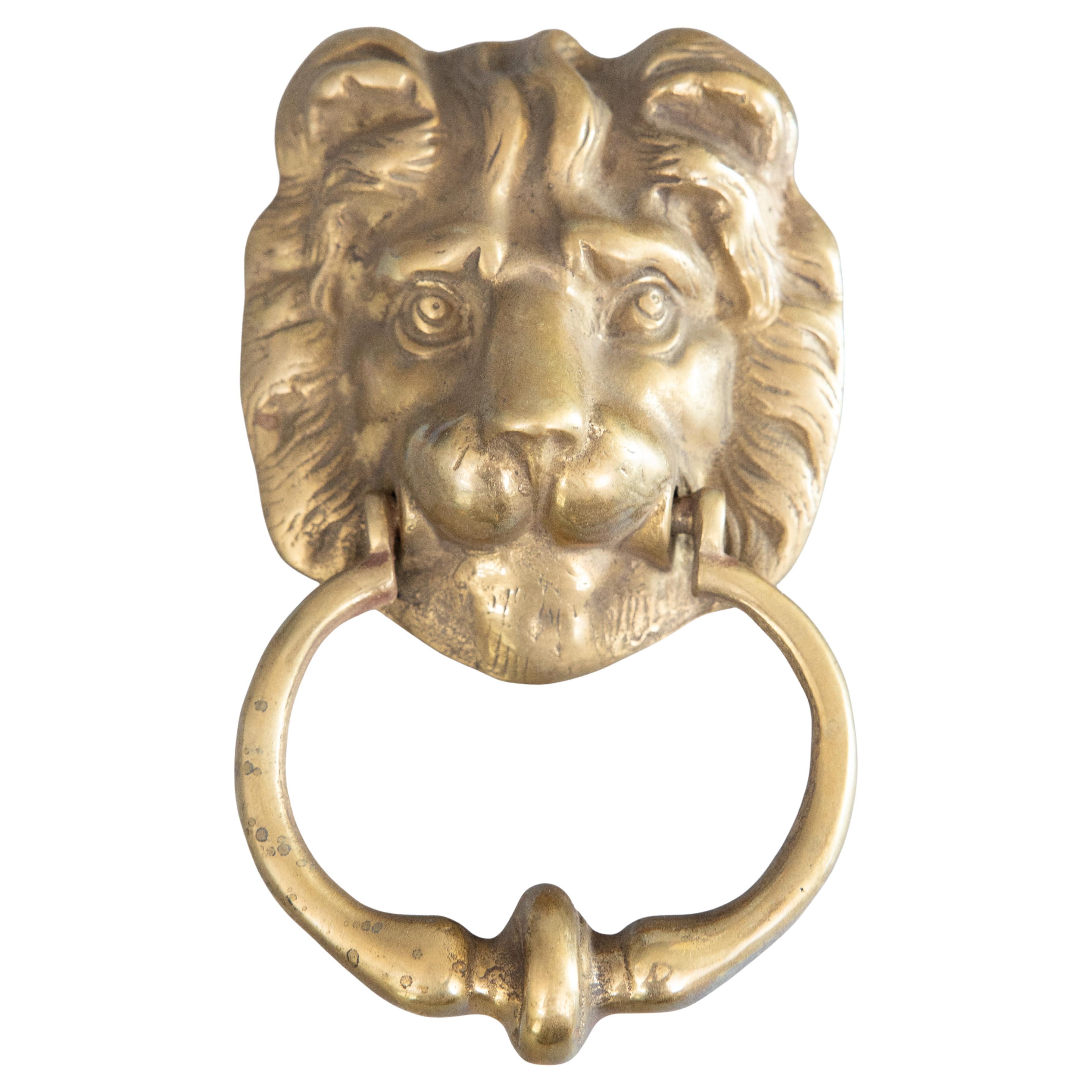 Antico battente inglese in ottone a forma di leone in vendita