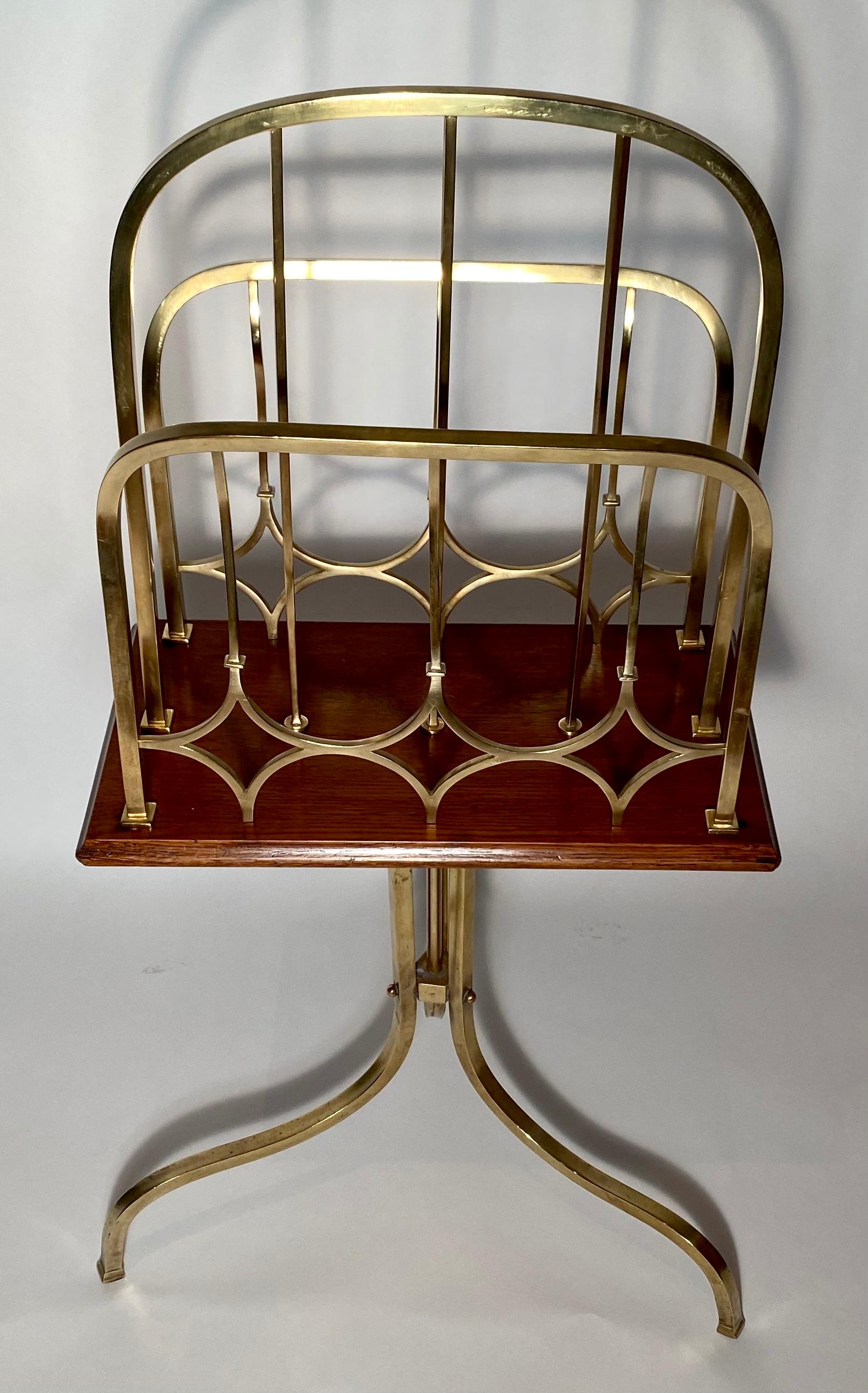 Antique English brass magazine rack, circa 1880-1890.
 