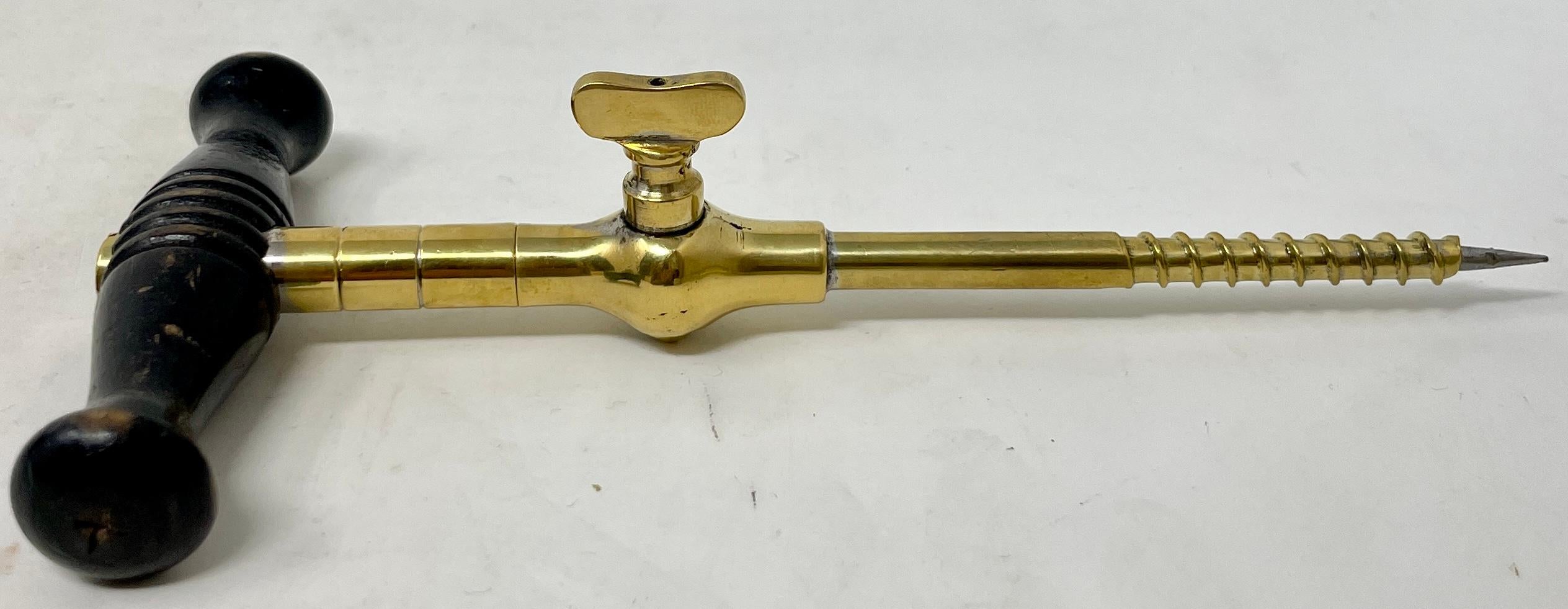 Antique English Brass & Mahogany Champagne Tap with Removal Trocar, Circa 1900 In Good Condition In New Orleans, LA