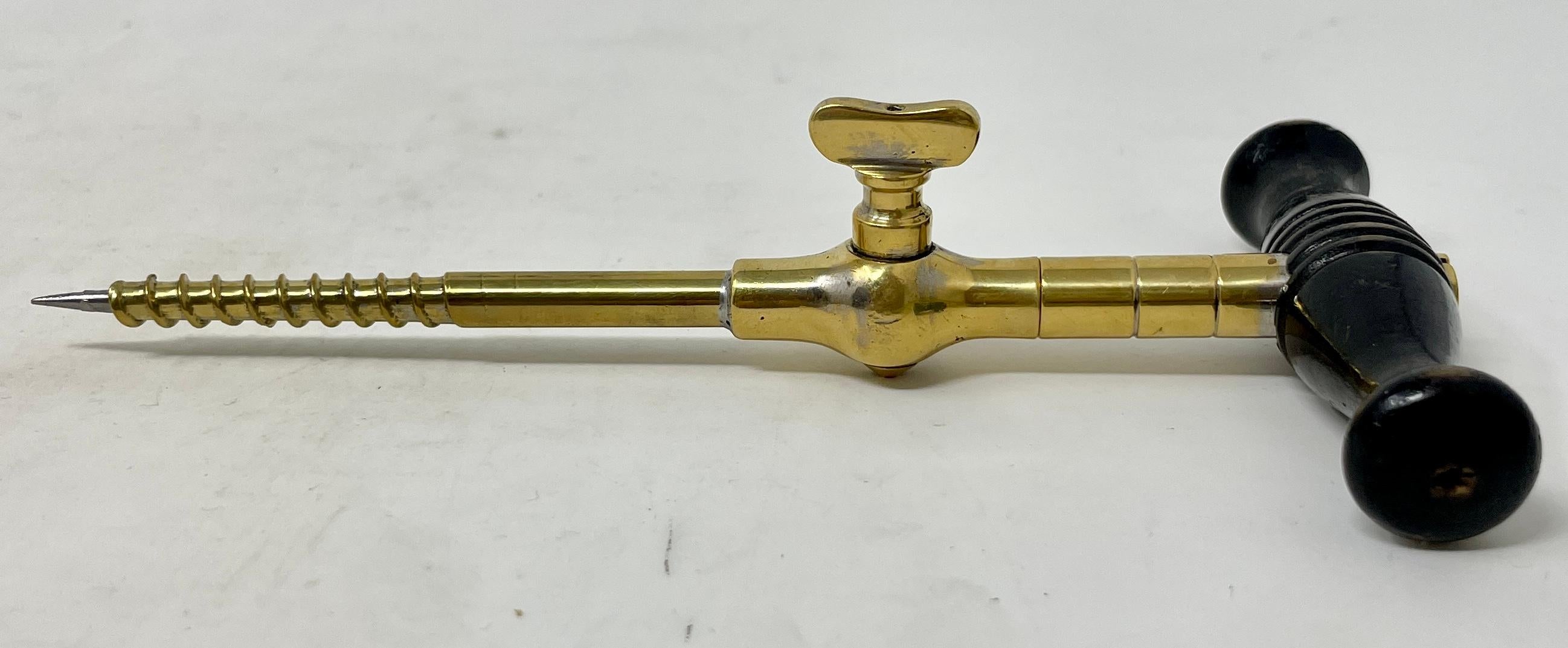 20th Century Antique English Brass & Mahogany Champagne Tap with Removal Trocar, Circa 1900