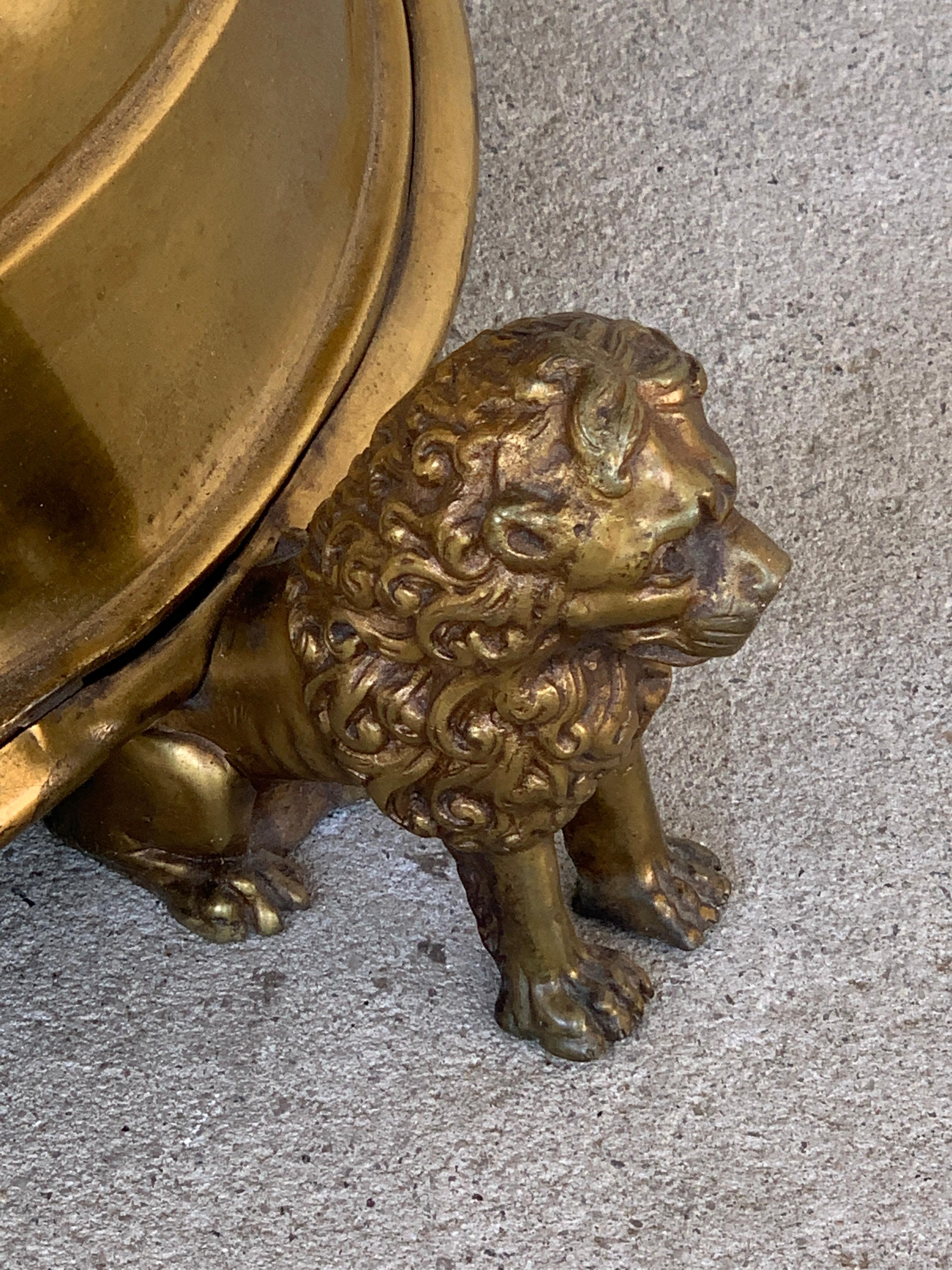 19th Century Antique English Brass and Mahogany Lion Motif Pub Table