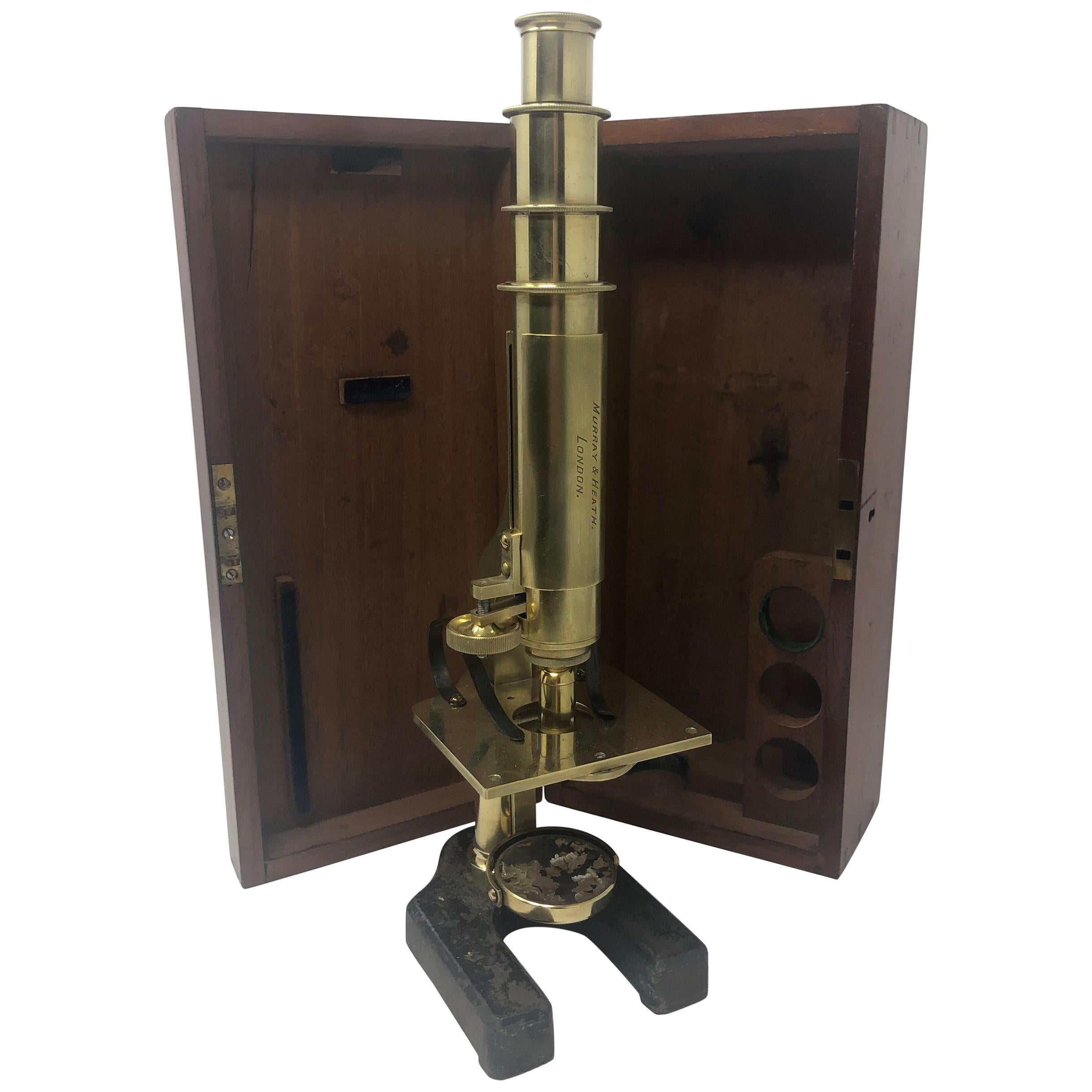 Antique English Brass Monocular Microscope Signed R&J Beck London, 1890-1900