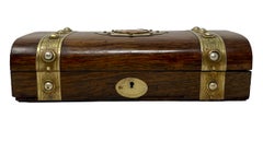 Antique English Brass Mounted Games Set Box Inset with Colorful Enamels, Ca 1890