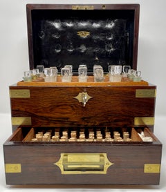 Antique English Brass-Mounted Rosewood Complete Apothecary Case, Circa 1880.