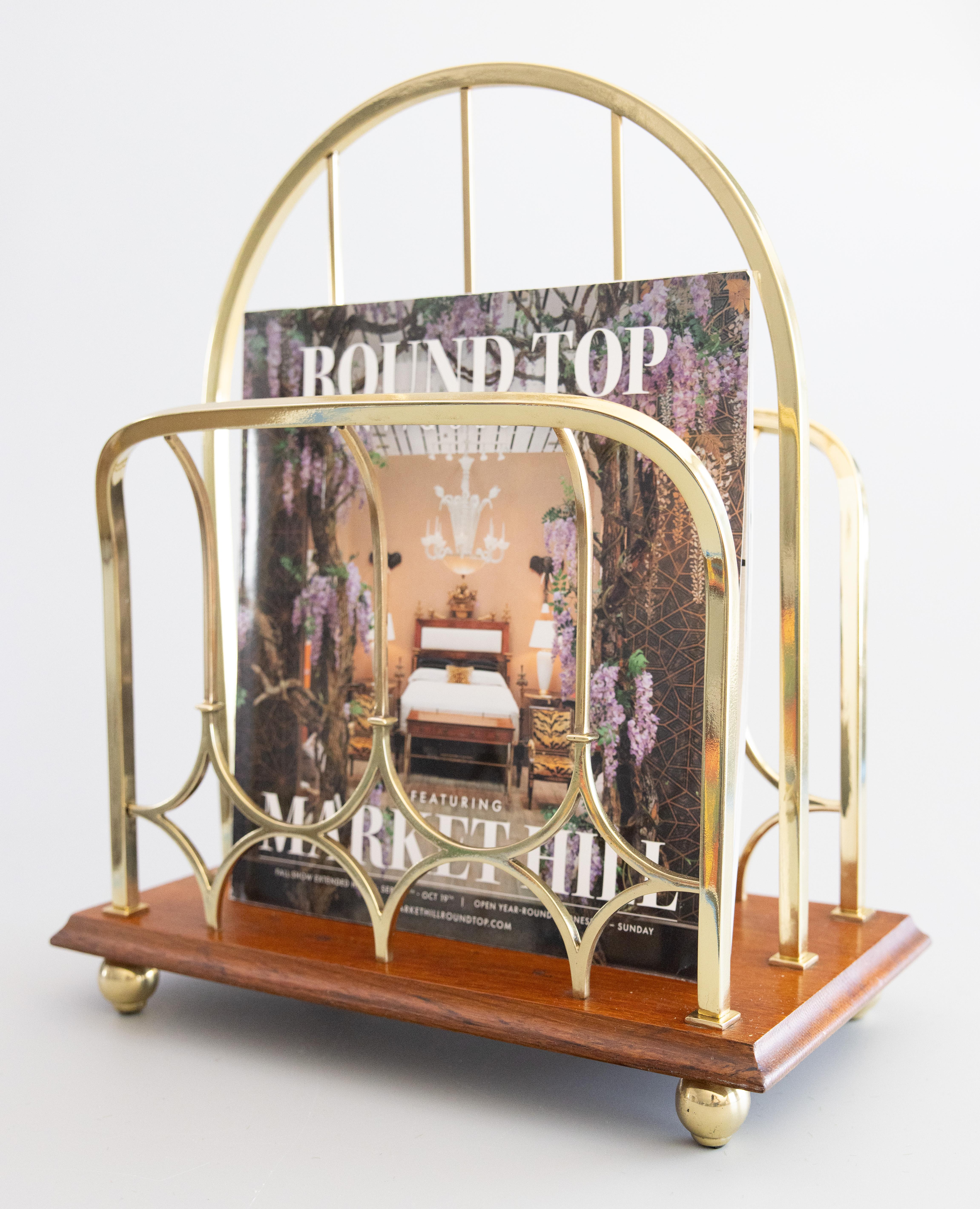 Antico portariviste inglese in ottone e Oak, 1920 circa in vendita 1