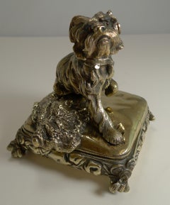 Antique English Brass or Bronze Dog Jewelry Box, circa 1880