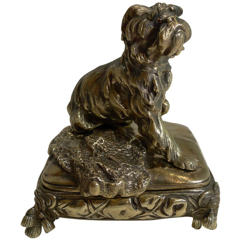 Antique English Brass or Bronze Dog Jewelry Box, circa 1880 For Sale