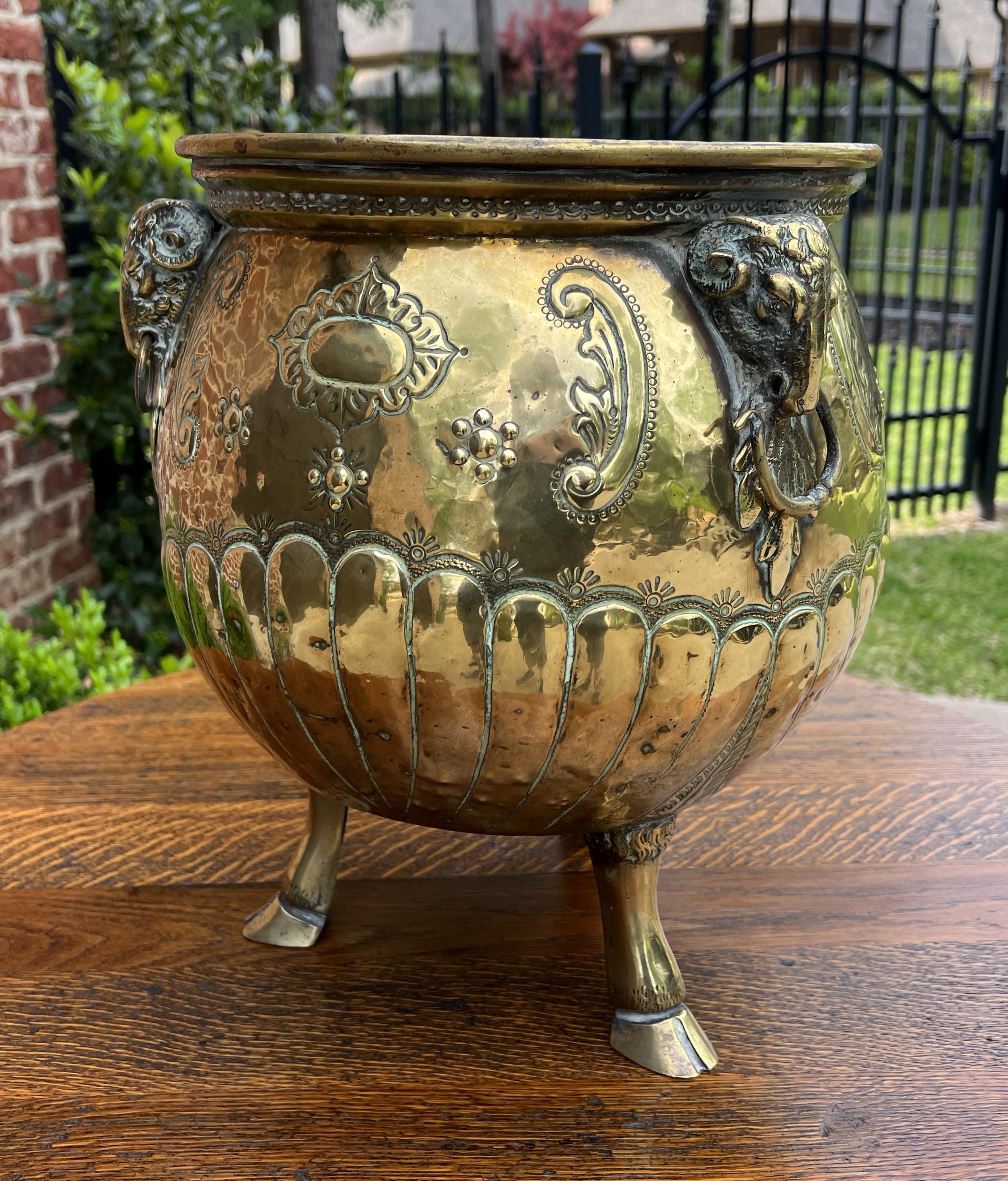 Antique English Brass Planter Rams Heads Hoof Feet Flower Pot Hand Seamed C.1900 5
