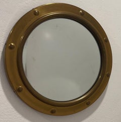 Antique English Brass Round Porthole Mirror