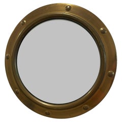 Antique English Brass Round Porthole Mirror