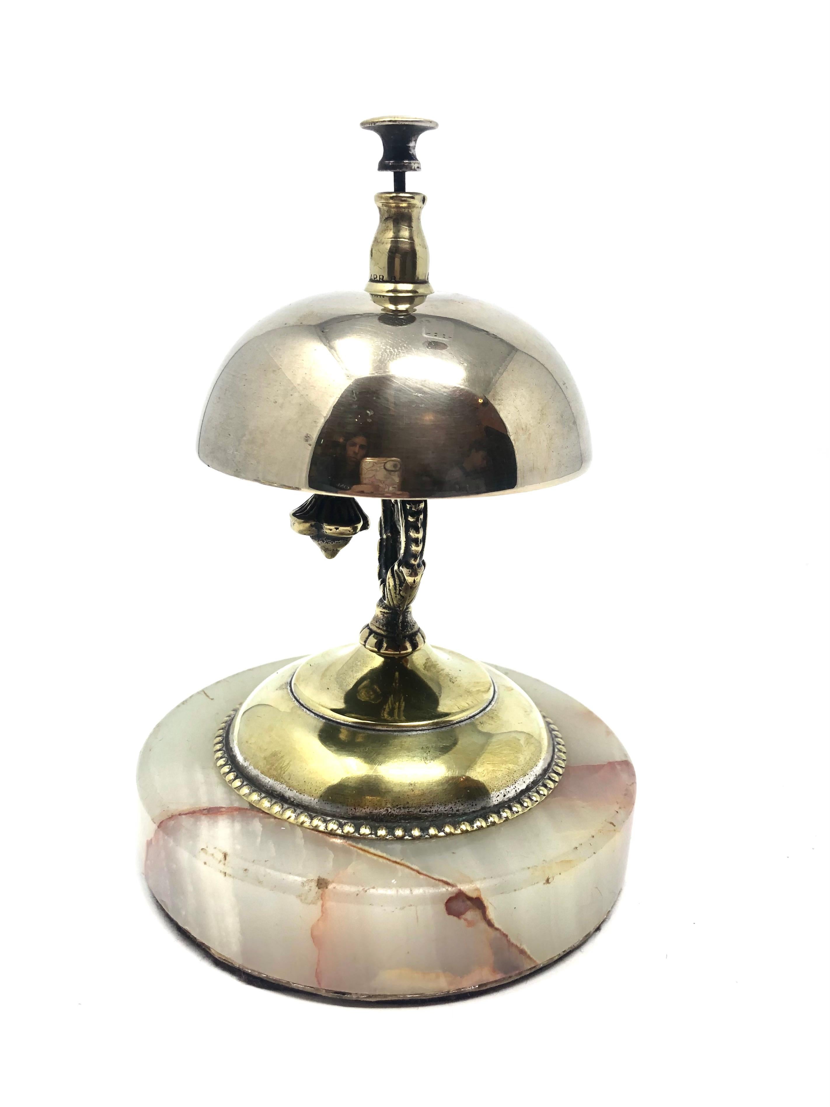 Antique English brass service bell on onyx base, Circa 1900.