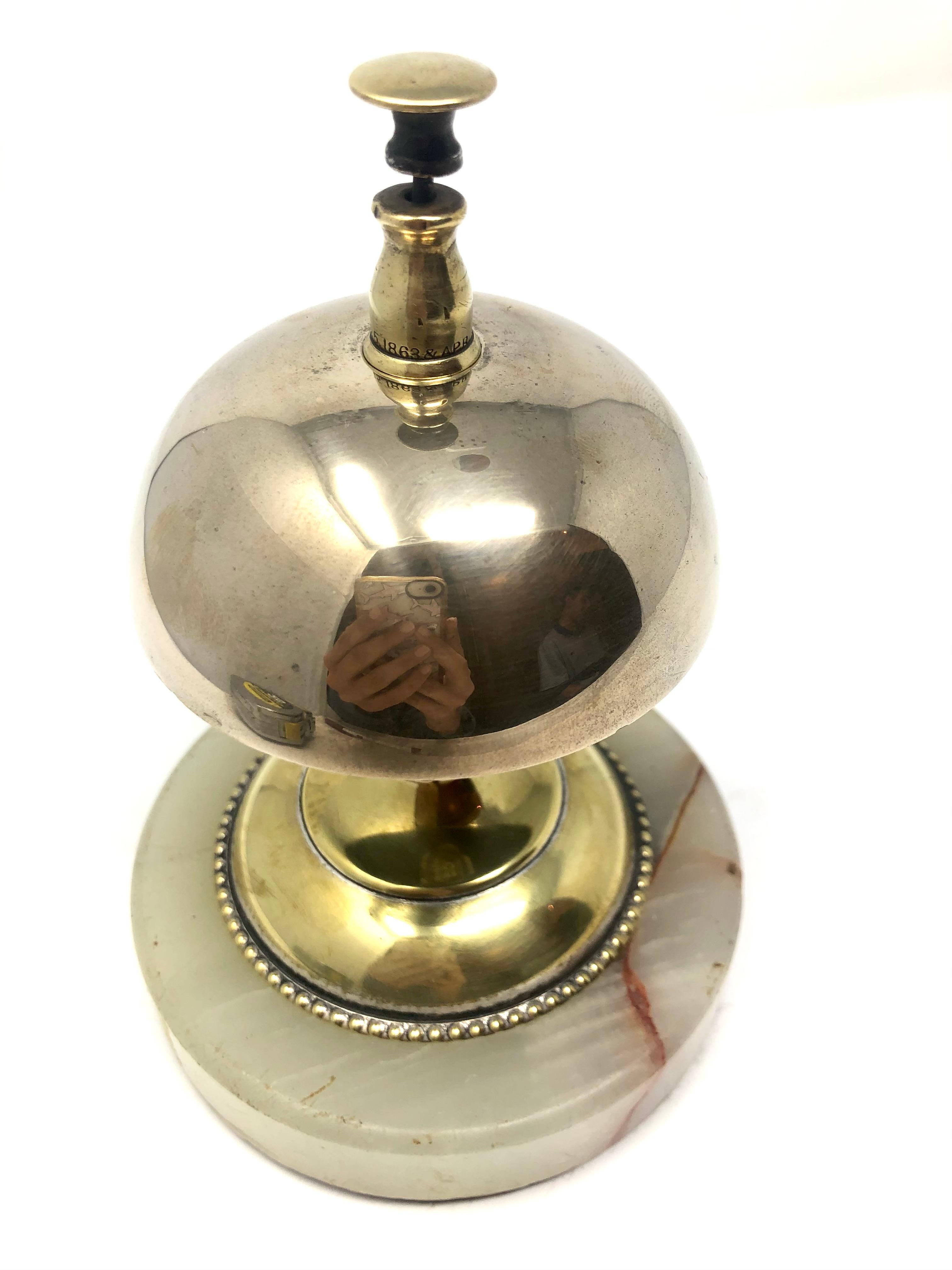 Antique English Brass Service Bell on Onyx Base, Circa 1900 In Good Condition In New Orleans, LA