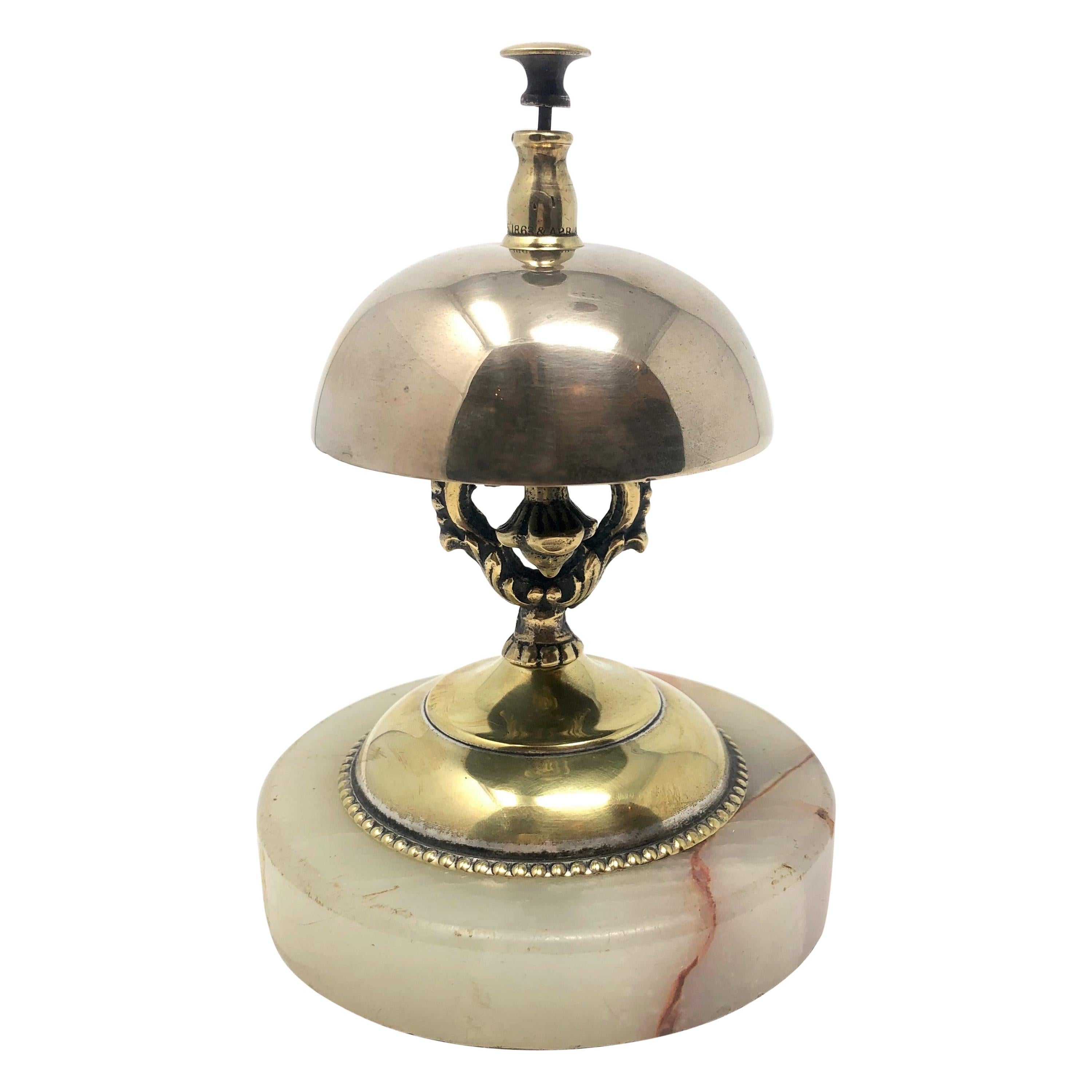 Antique English Brass Service Bell on Onyx Base, Circa 1900