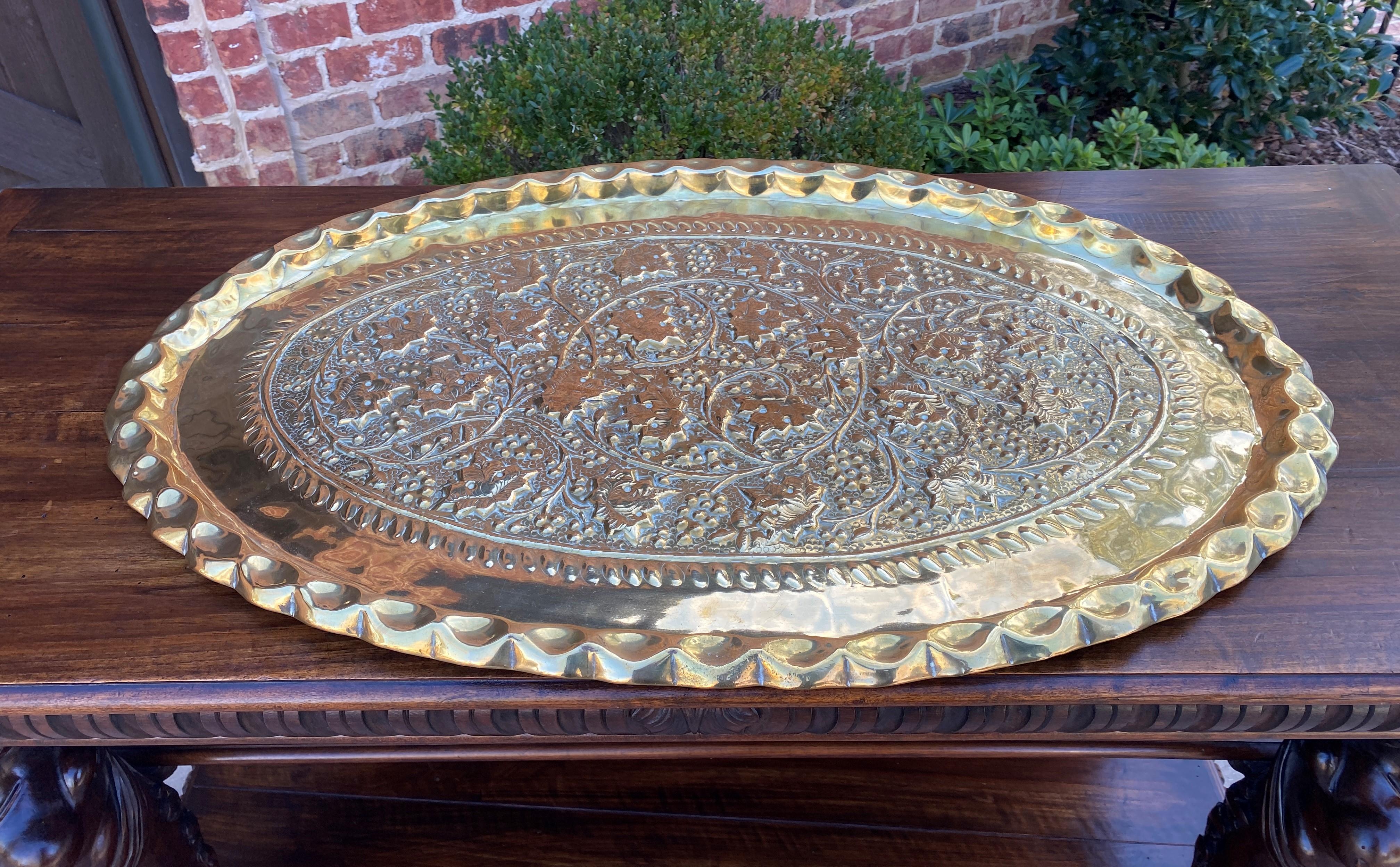 Antique English Brass Serving Tray Platter Oval Grape Leaves Hanging 1930s For Sale 5