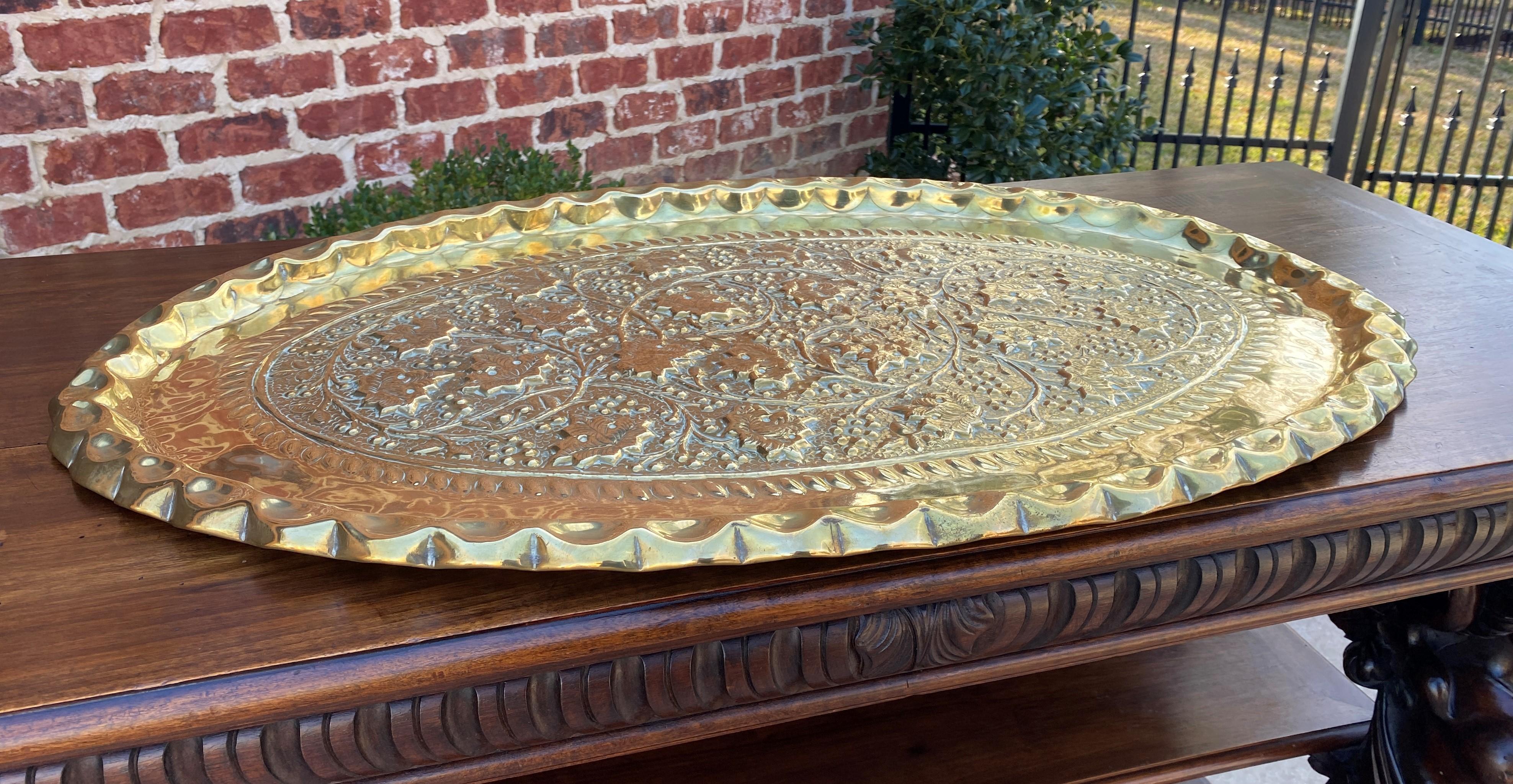 Antique English Brass Serving Tray Platter Oval Grape Leaves Hanging 1930s For Sale 4