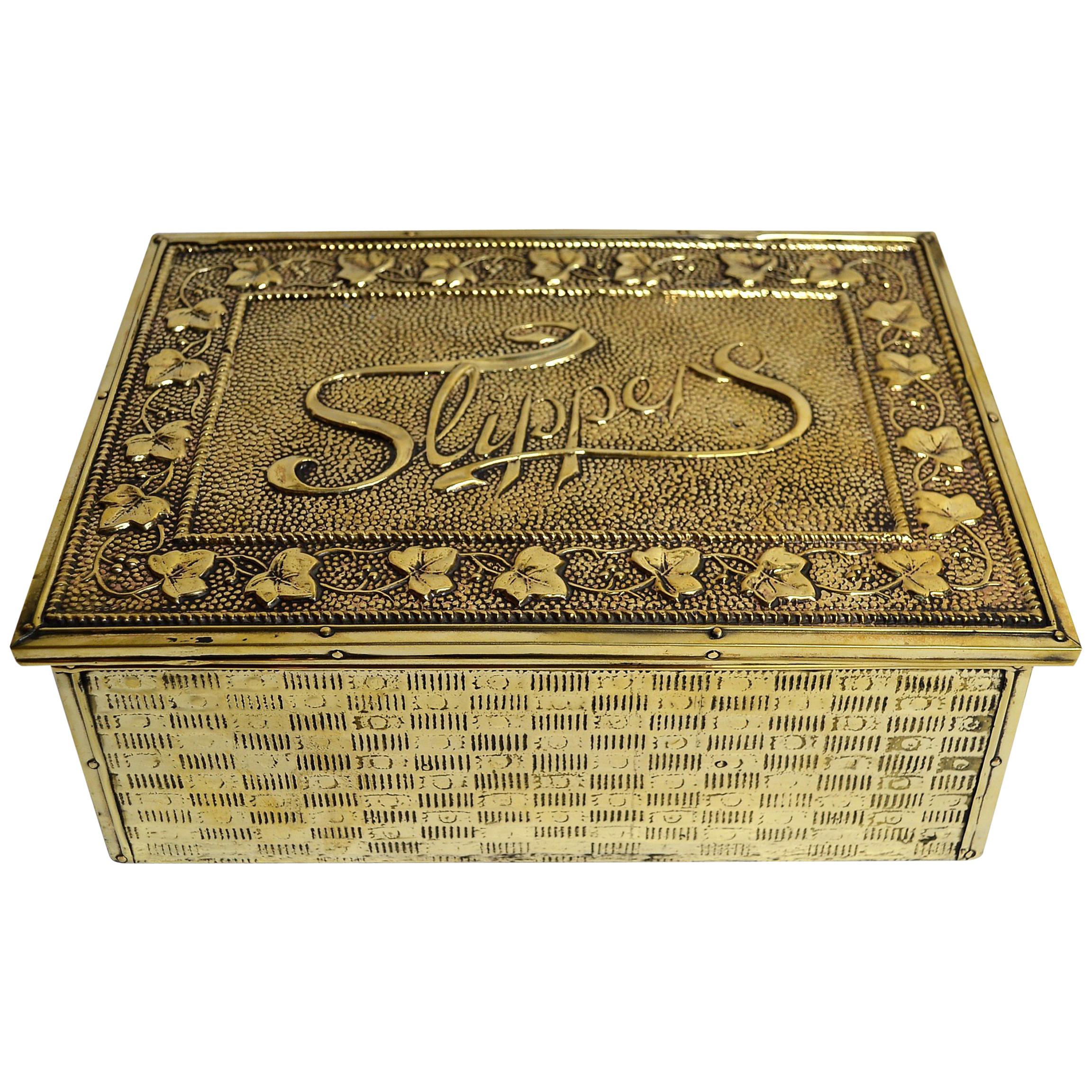 Antique English Brass Slipper Box