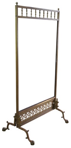 Antique English Brass Tapesty Fireplace Screen Ball & Claw Hearthware Guard