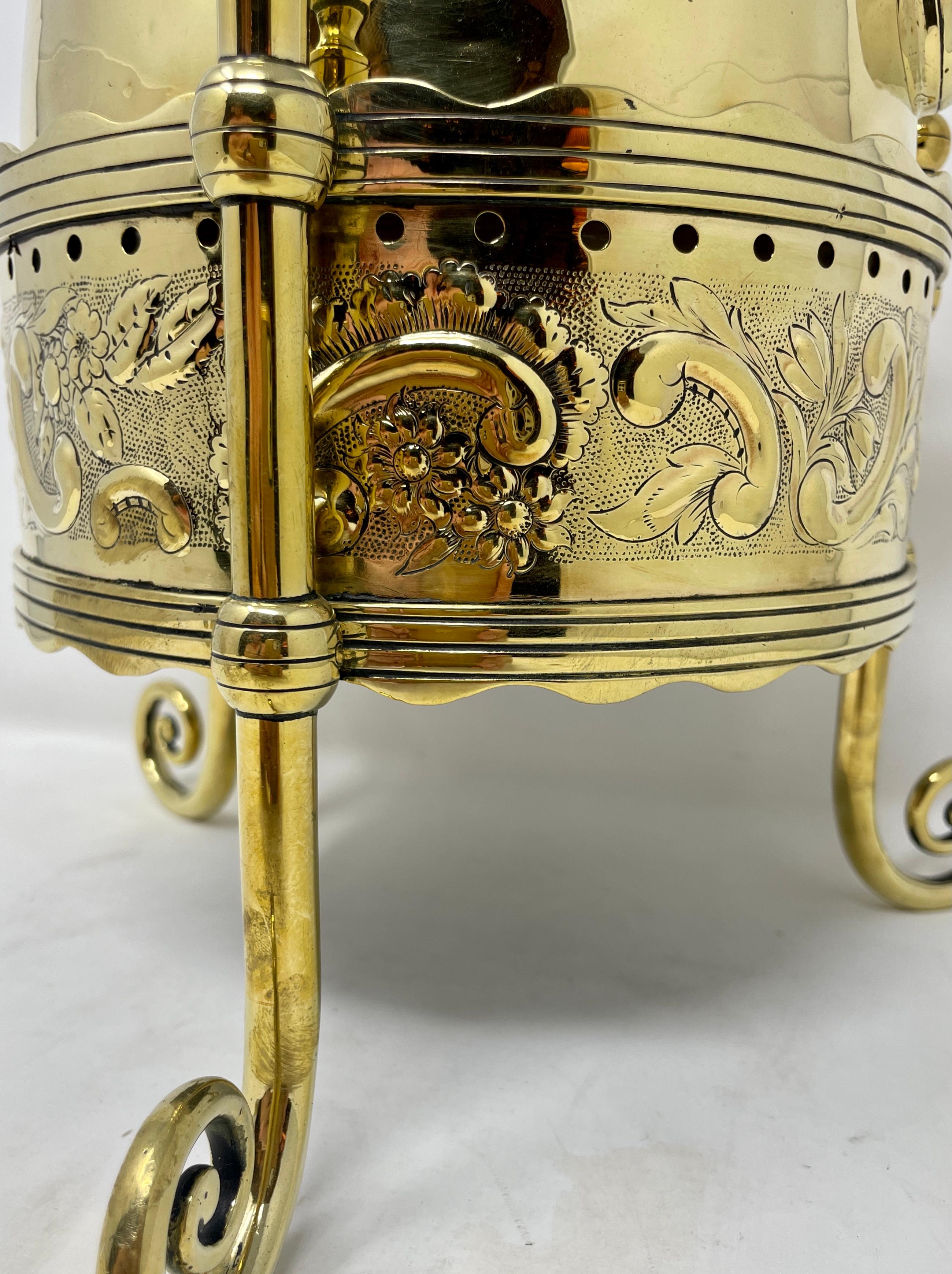 19th Century Antique English Brass Tea Kettle on Stand, circa 1880 For Sale