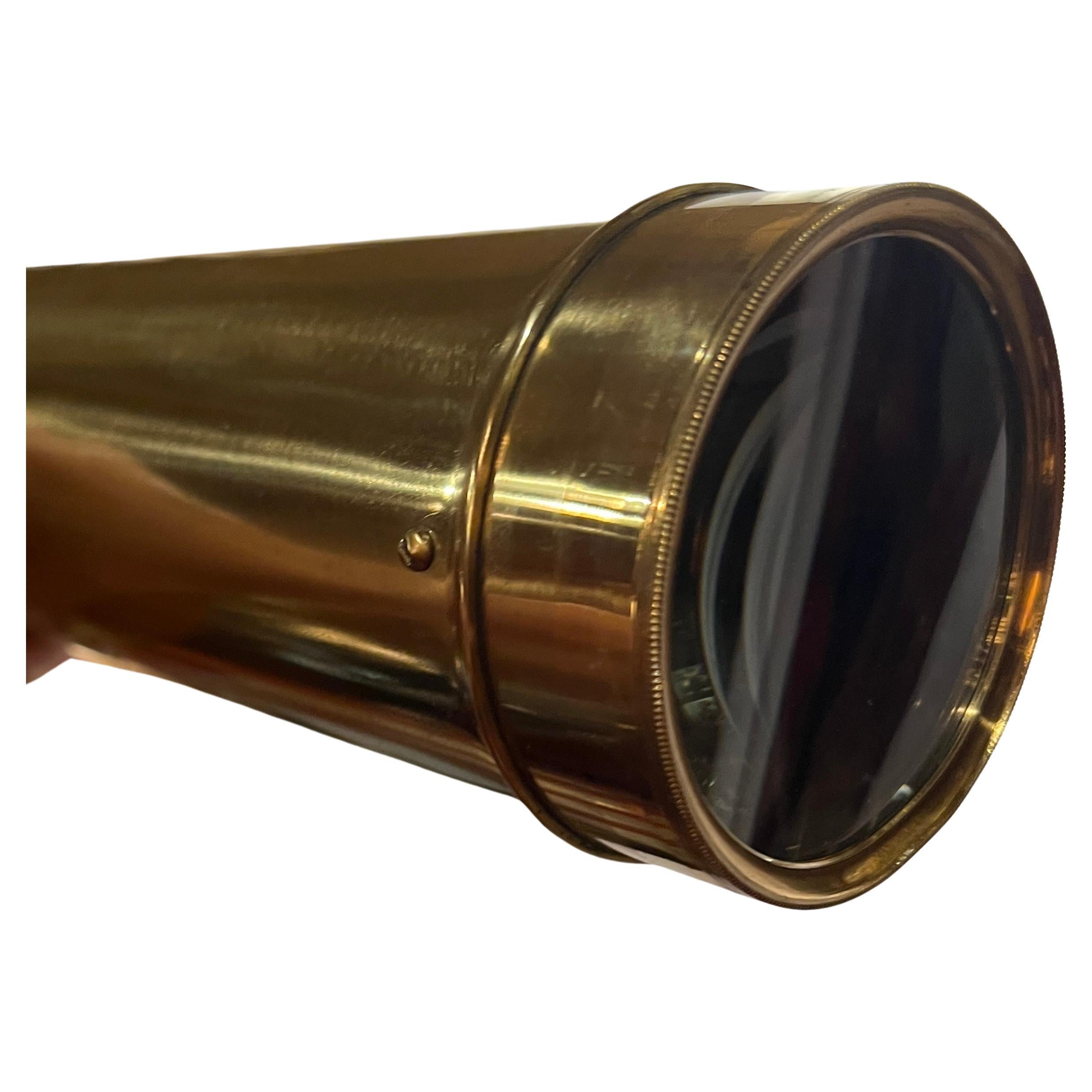 19th Century Antique English Brass Telescope Mounted on Wooden Stand, Circa 1880. For Sale