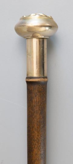 Antique English Brass & Walnut Walking Stick Cane, circa 1920