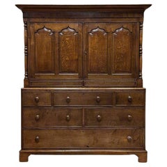 Antique English bread cupboard  kitchen cupboard around 1850  solid oak  rare