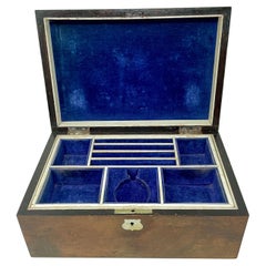 Antique English Briar Wood Fitted Jewelry Box with Brass Inlay, Circa 1870-1880.