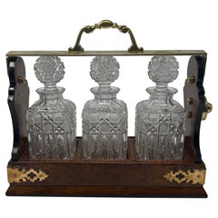 Antique English Briarwood and Cut Crystal Three Bottle Tantalus, Circa 1890's.