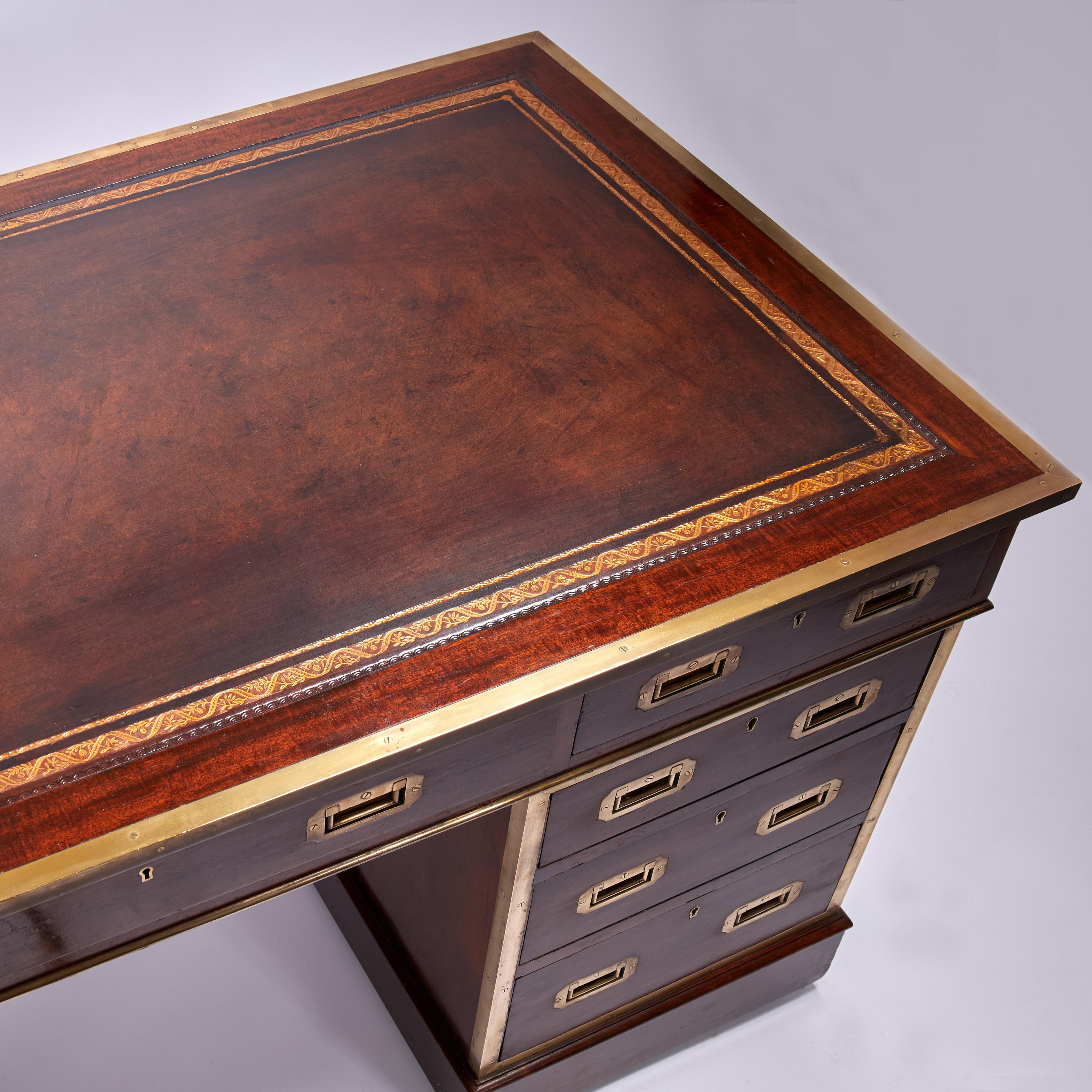 Antique English British Colonial Leather Top Desk 3