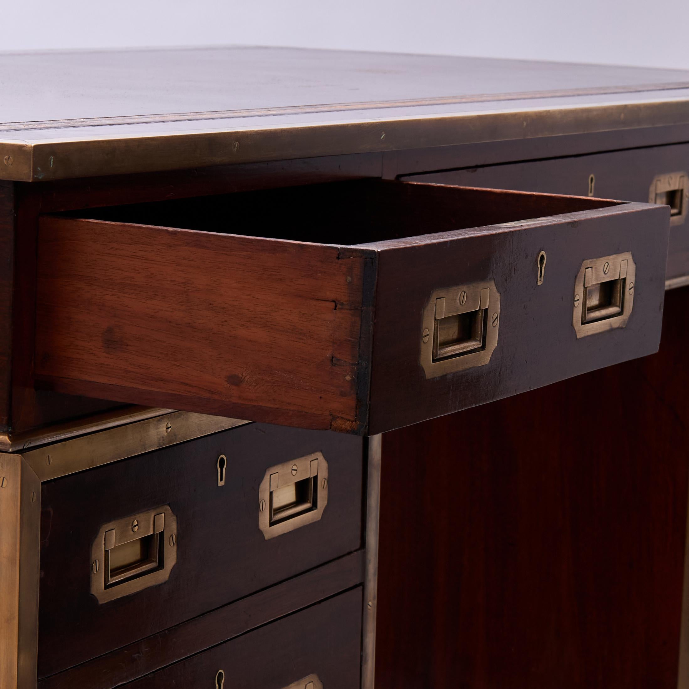 Antique English British Colonial Leather Top Desk 4