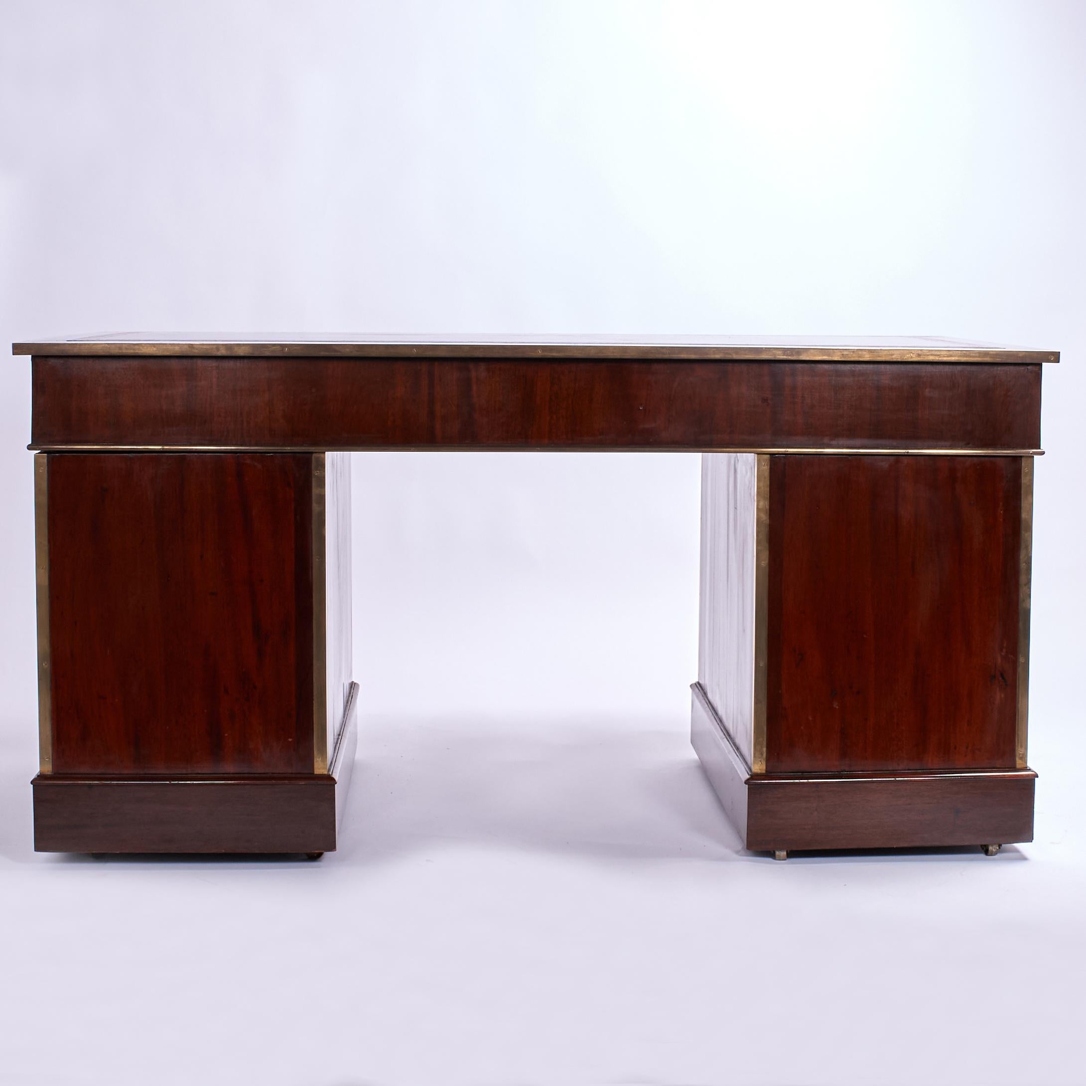 Hand-Crafted Antique English British Colonial Leather Top Desk