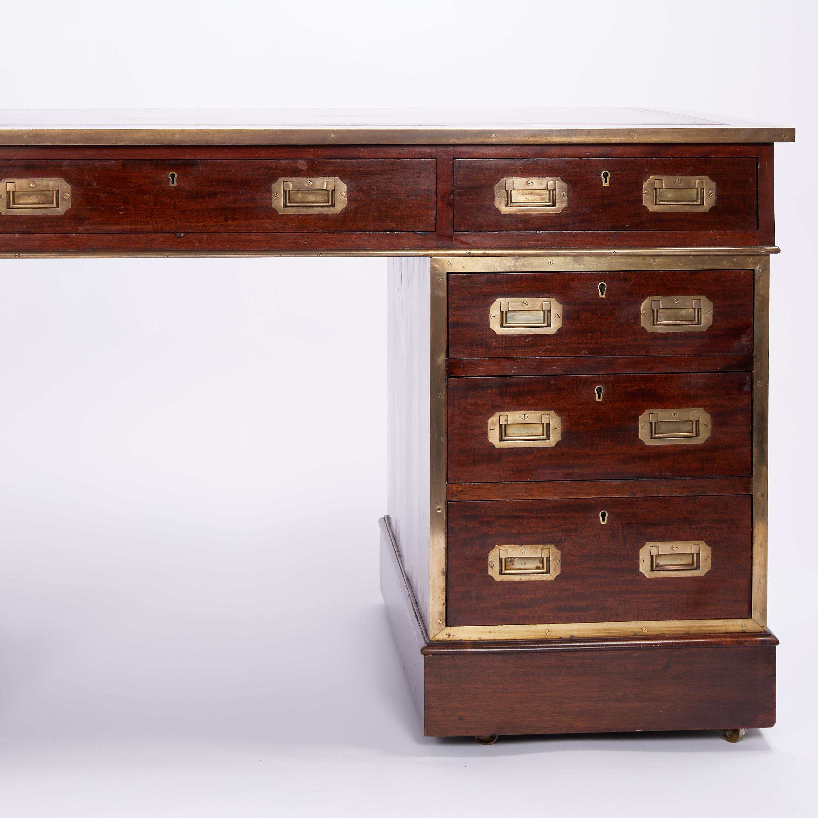 Antique English British Colonial Leather Top Desk 1