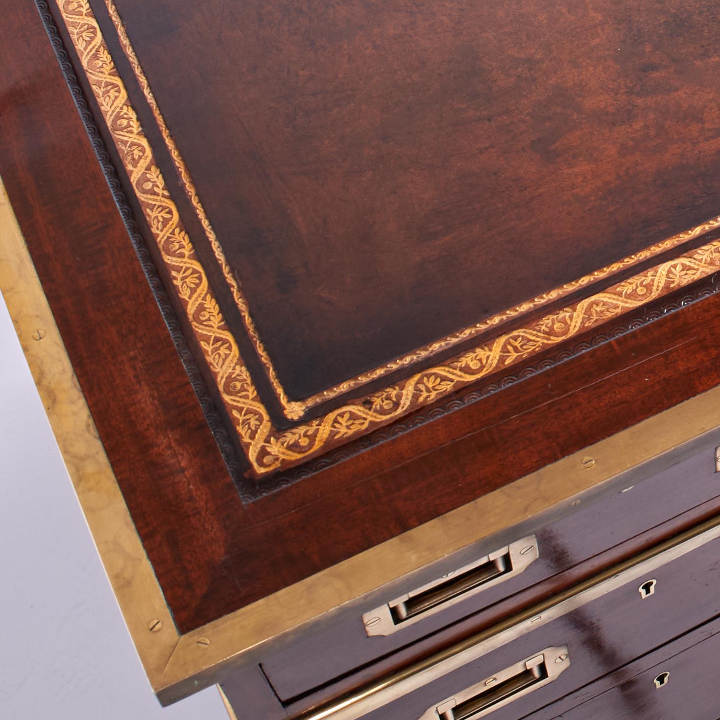 Antique English British Colonial Leather Top Desk 2