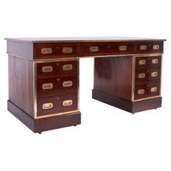 Antique English British Colonial Leather Top Desk