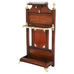 Antique English British Colonial Wood and Brass Cane or Umbrella Stand