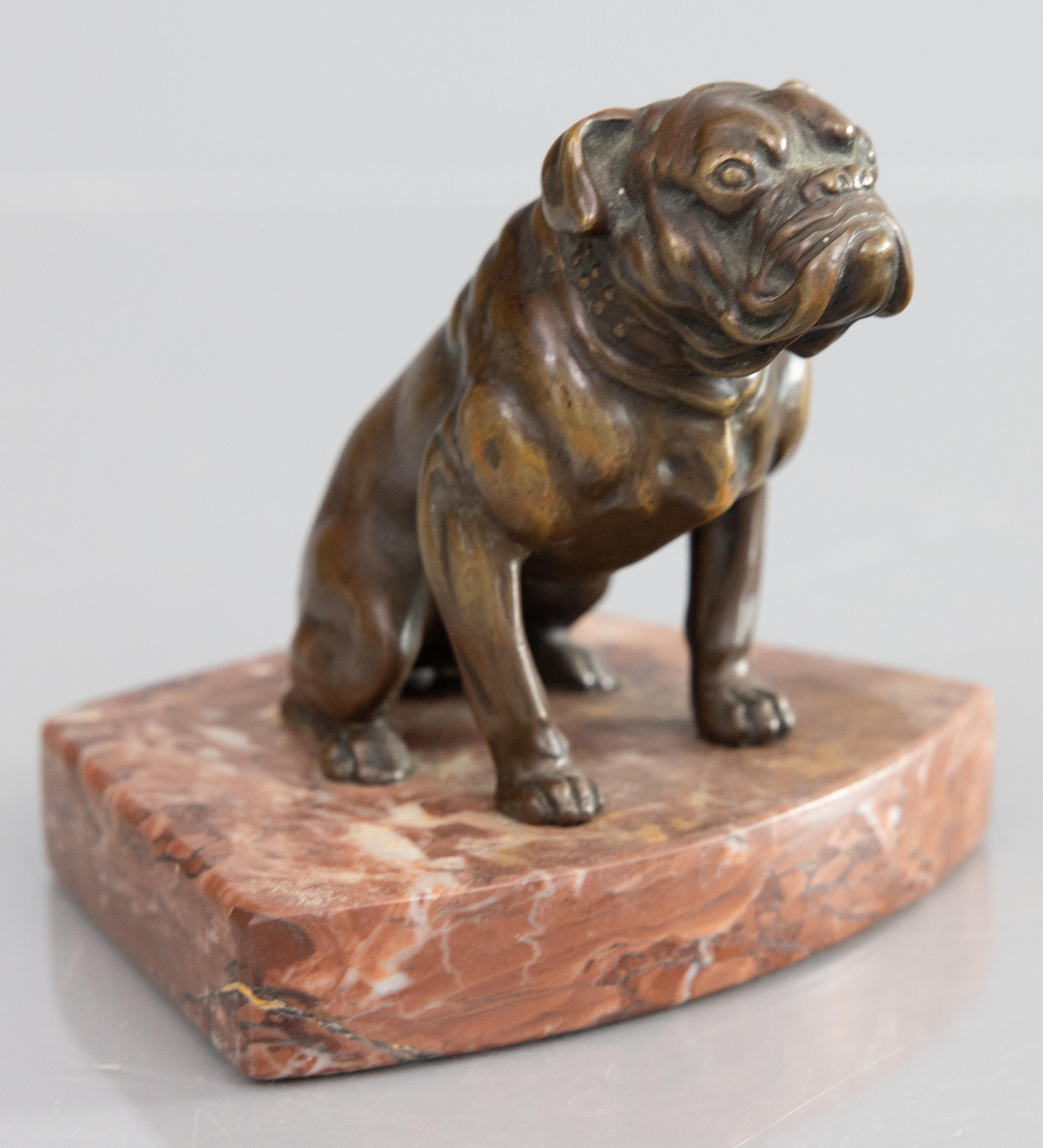 Antique English Bronze Bulldog Sculpture Paper Weight on Marble Base For Sale 4