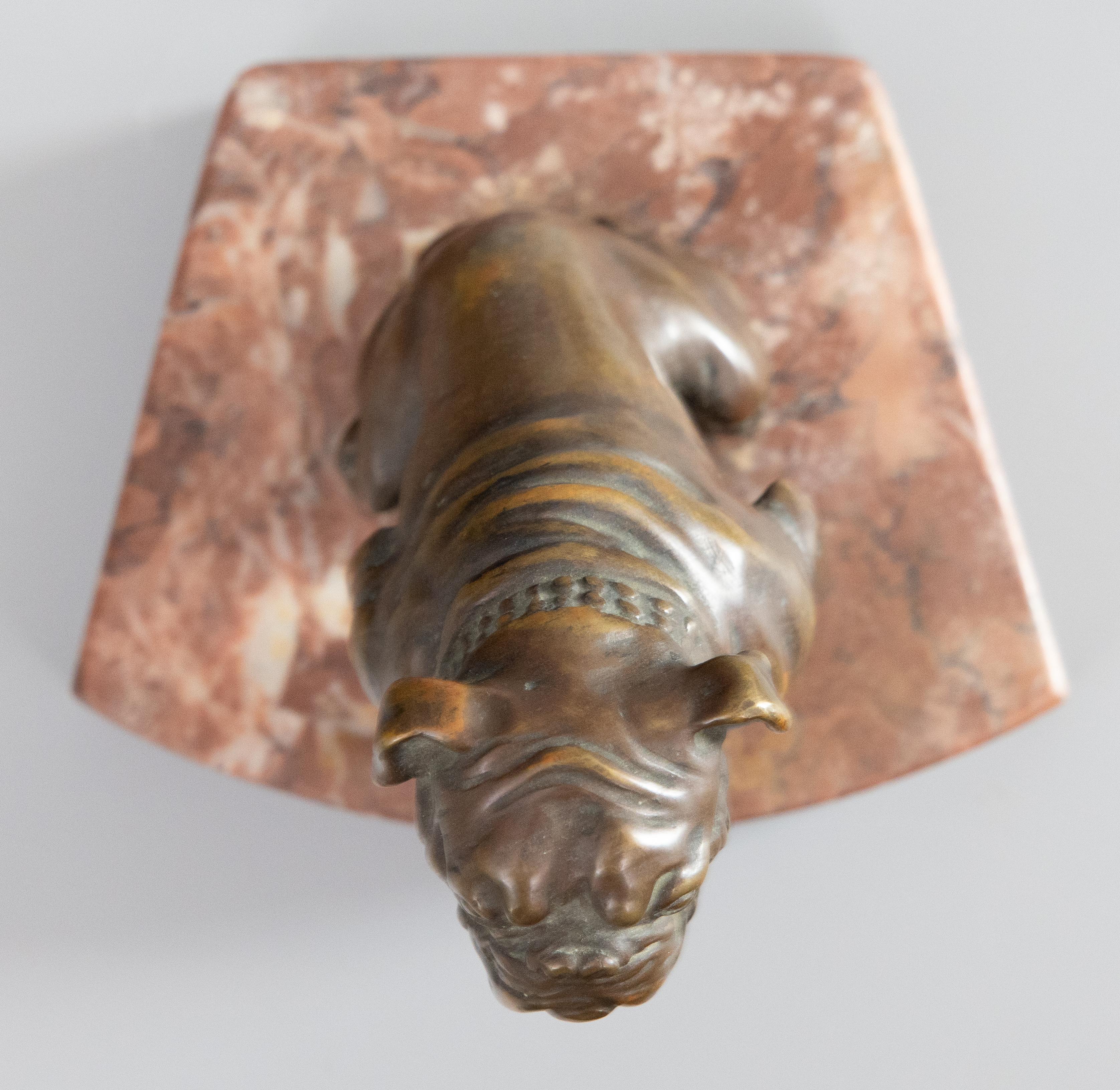 Antique English Bronze Bulldog Sculpture Paper Weight on Marble Base For Sale 1