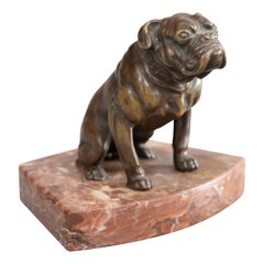 Antique English Bronze Bulldog Sculpture Paper Weight on Marble Base