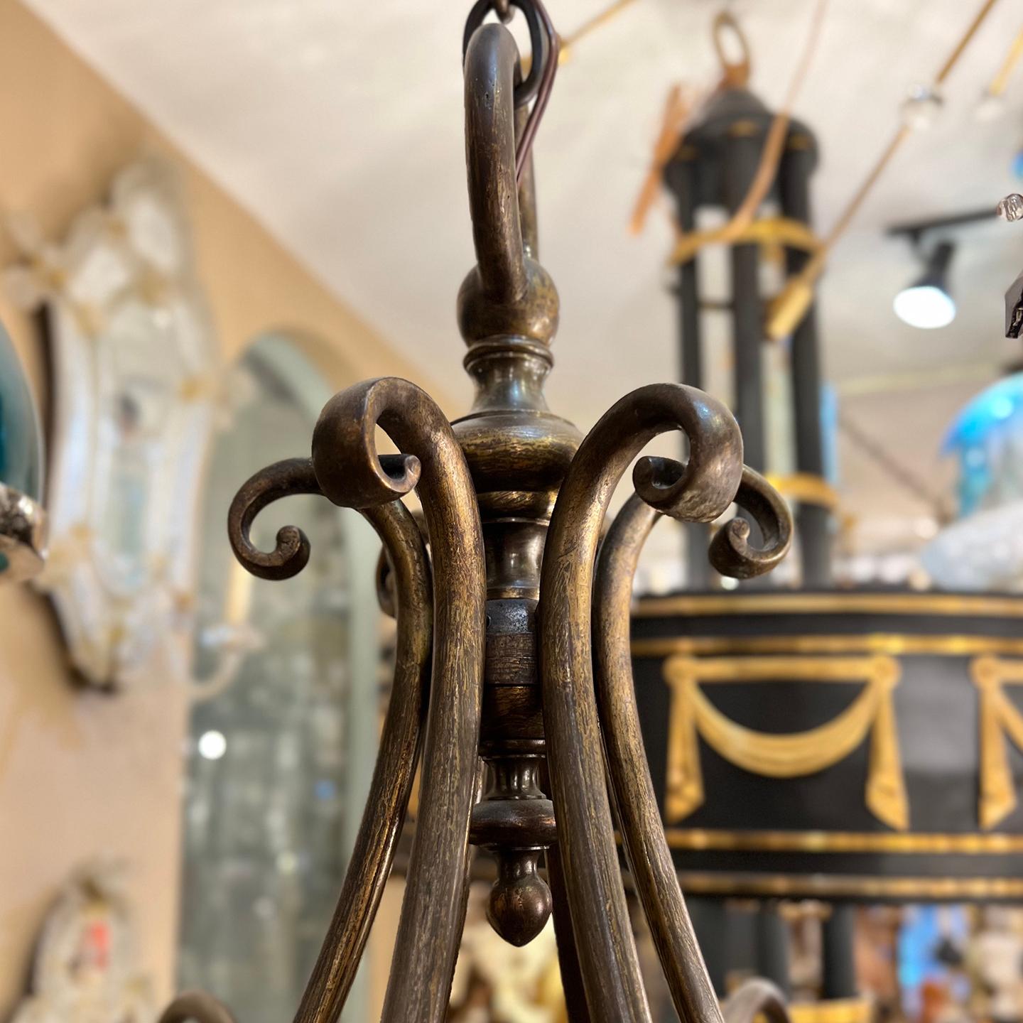 Antique English Bronze Chandelier with Glass Globes In Good Condition For Sale In New York, NY