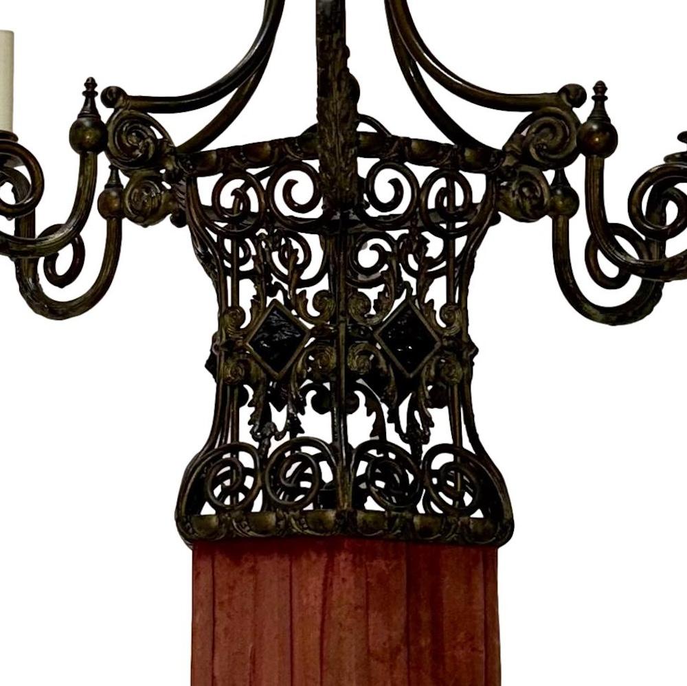 Antique English Bronze Chandelier with Open Work Body In Good Condition For Sale In New York, NY