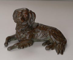Antique English Bronze Dog Inkwell, King Charles Spaniel, c.1880