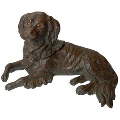 Antique English Bronze Dog Inkwell, King Charles Spaniel, c.1880