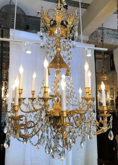Antique English Bronze Doré George IV Style Pagoda and Bells Chandelier