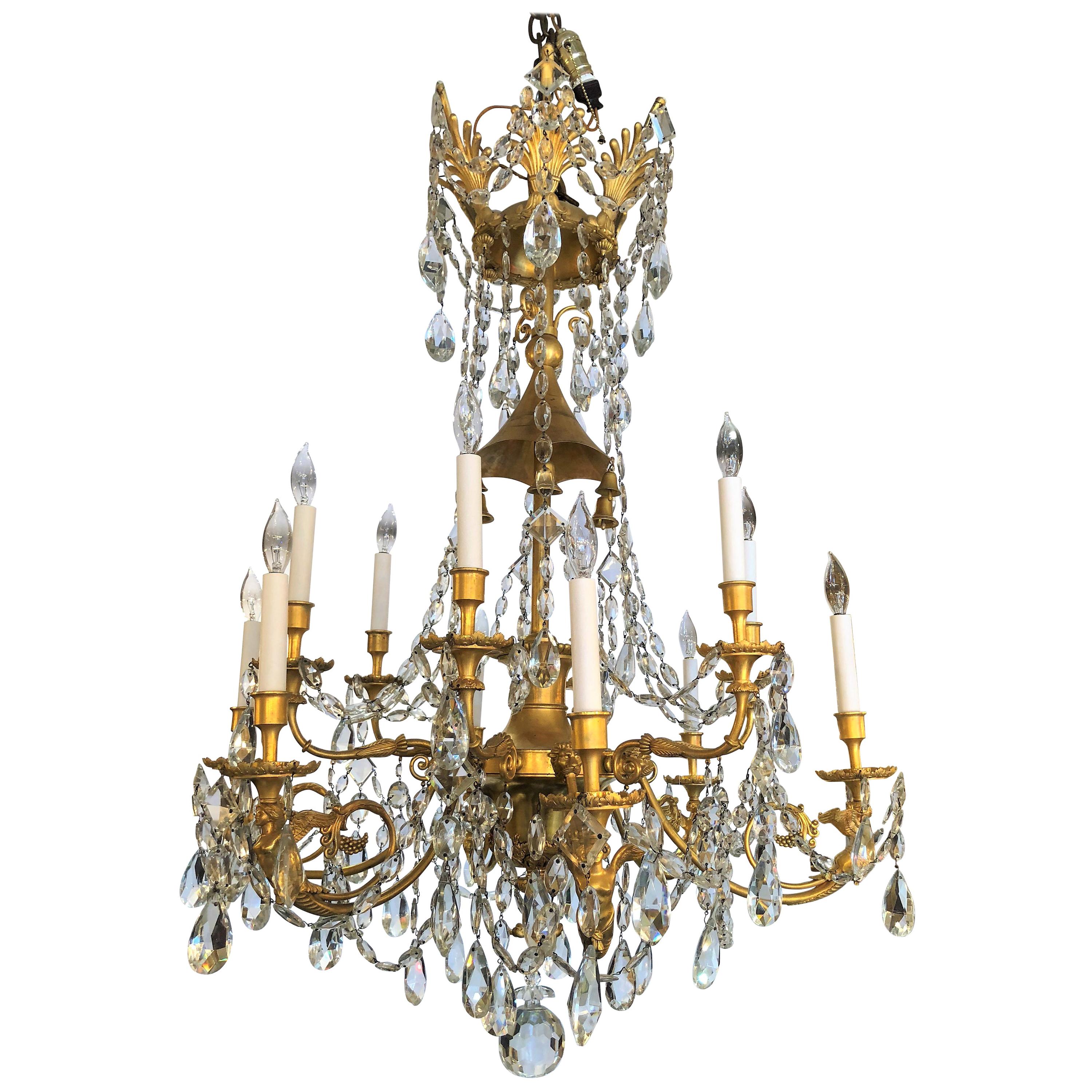 Antique English Bronze Doré George IV Style Pagoda and Bells Chandelier ...
