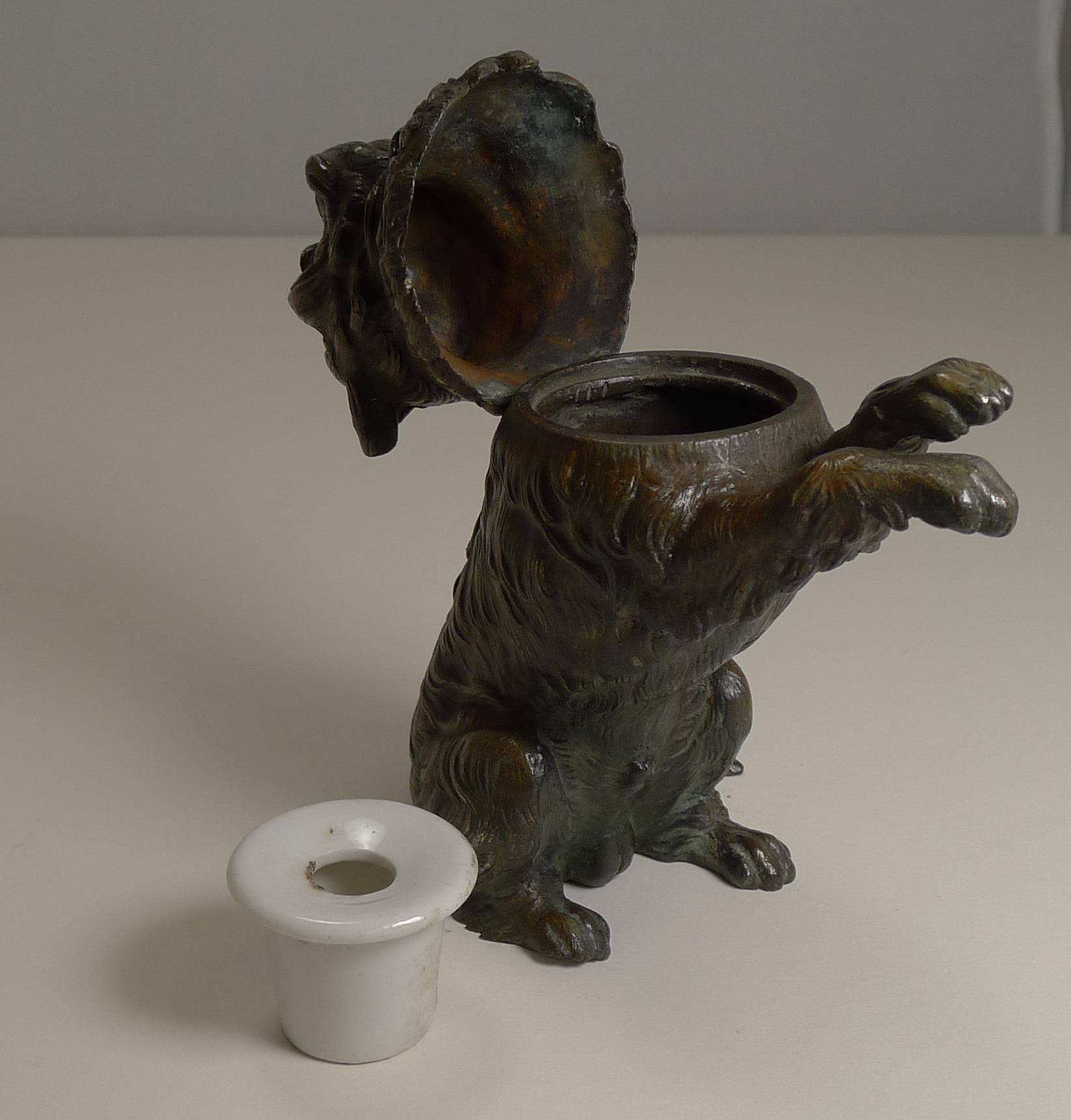 Antique English Bronze Figural Inkwell, Begging Dog with Glass Eyes, circa 1890 1