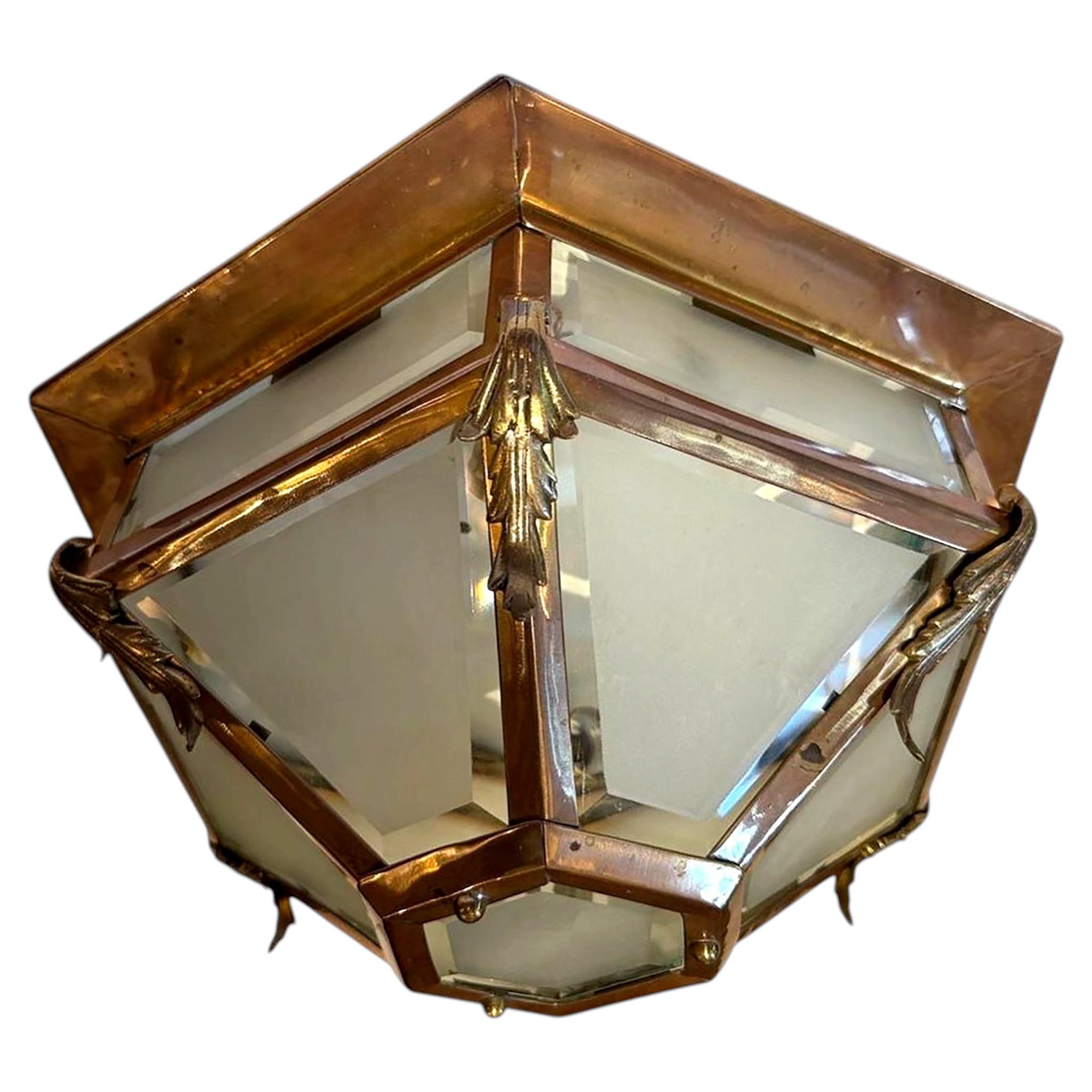 Antique English Bronze Flush Mounted Light Fixture For Sale