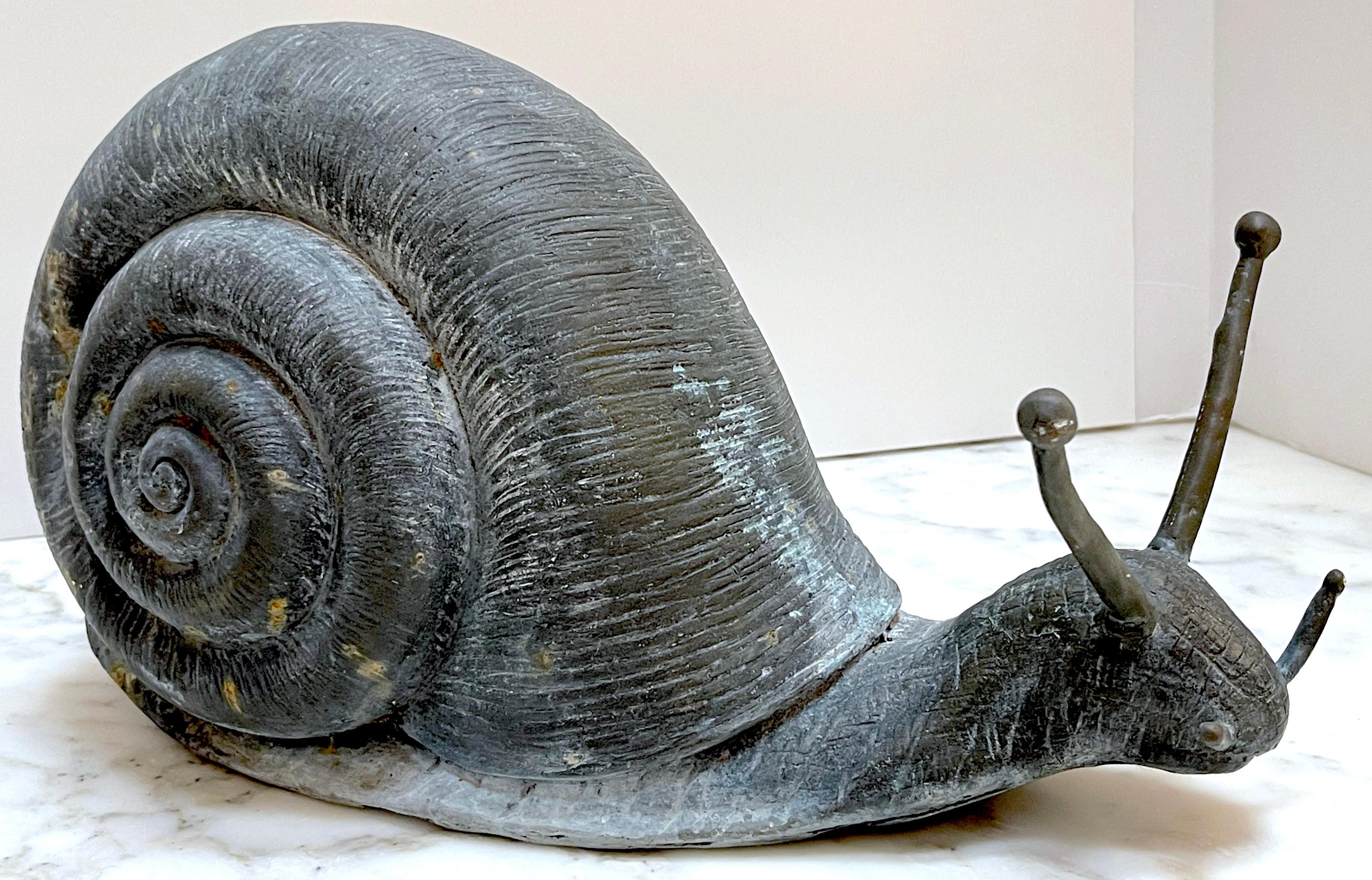 Cast Antique English Bronze Garden Snail Sculpture